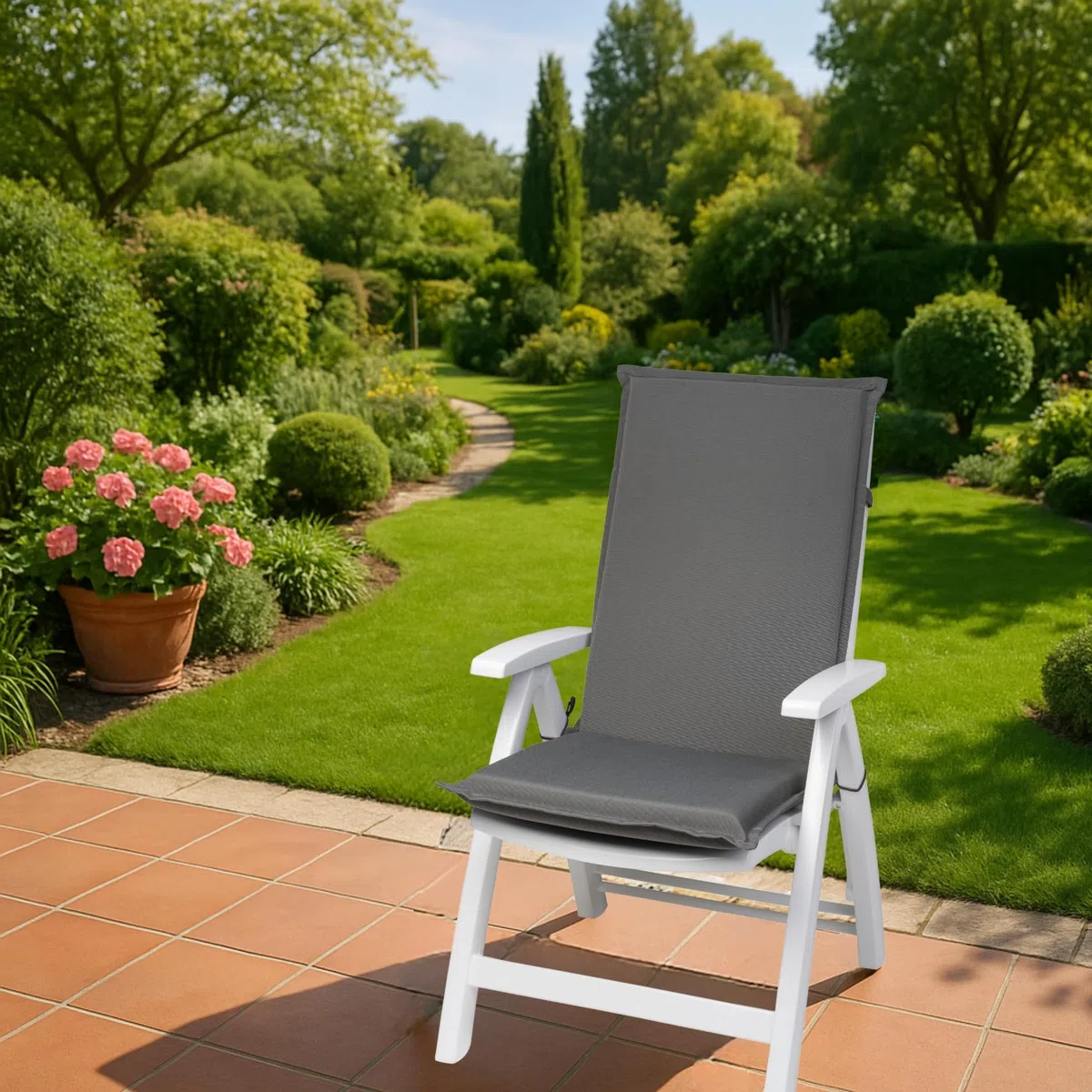 Set di 2 Cuscini per Sedia con Schienale Alto da Giardino, 120 x 50 x 6 cm, Grigio
