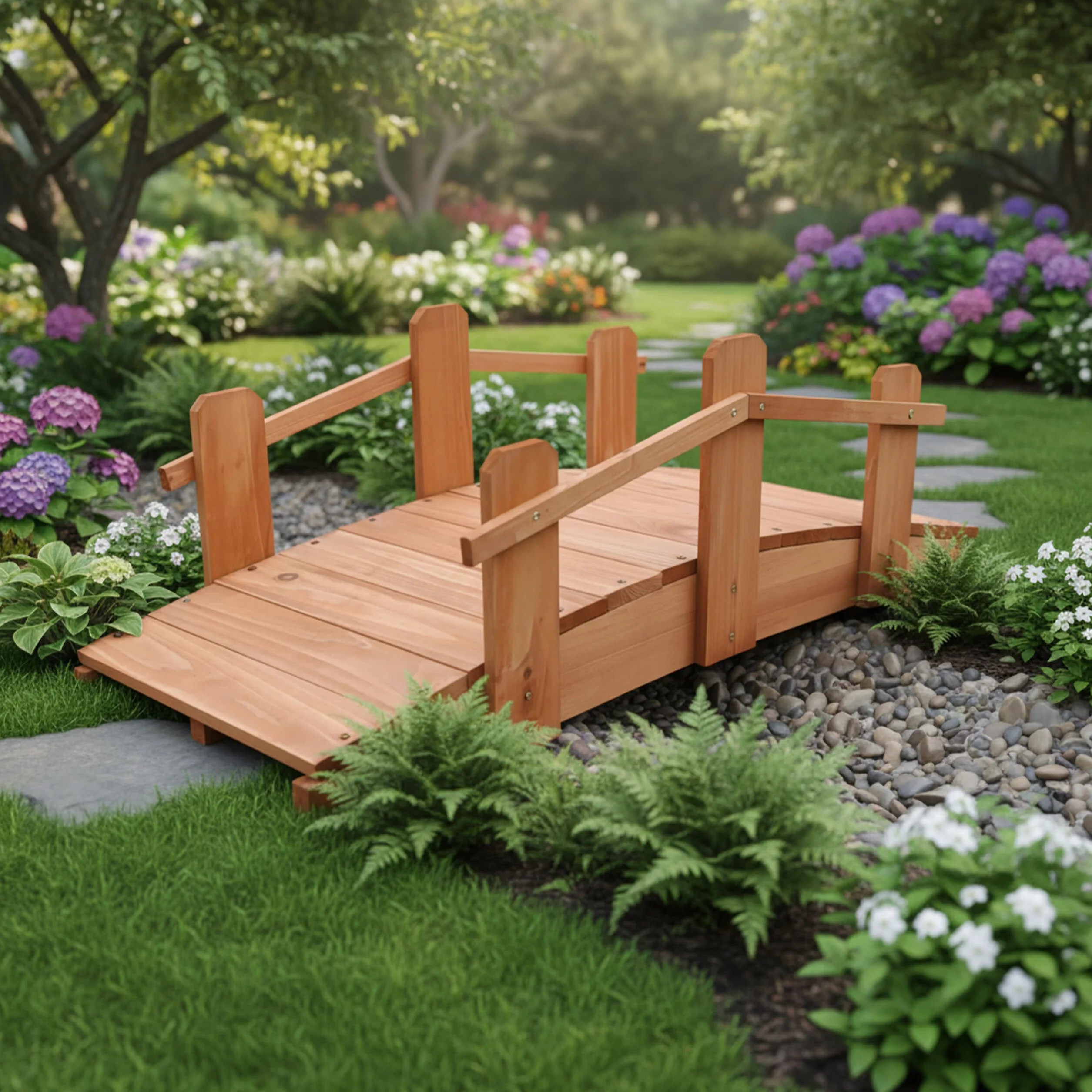 Relaxdays Ponte Giardino in Abete per Stagno/ruscello HxLxP:25x32x70 cm, Max 100 kg, lasurato Arancione