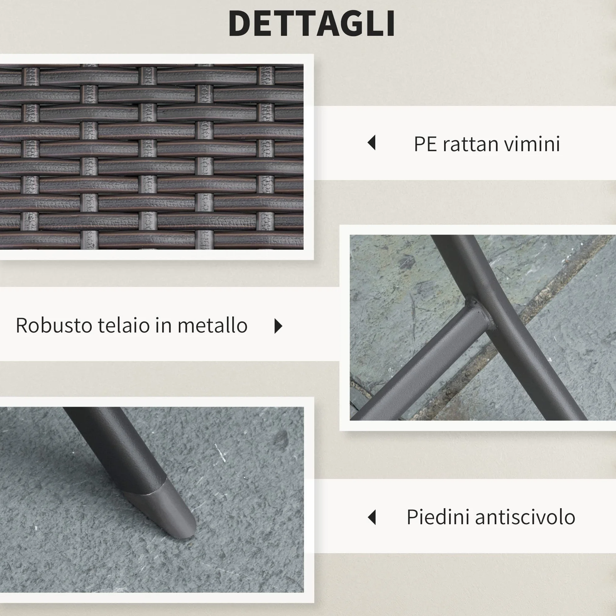 Outsunny Set da Giardino Pieghevole 3 Pezzi Rattan PE Metallo, 2 Sedie e Tavolino da Caffè, Protezione UV, Nero