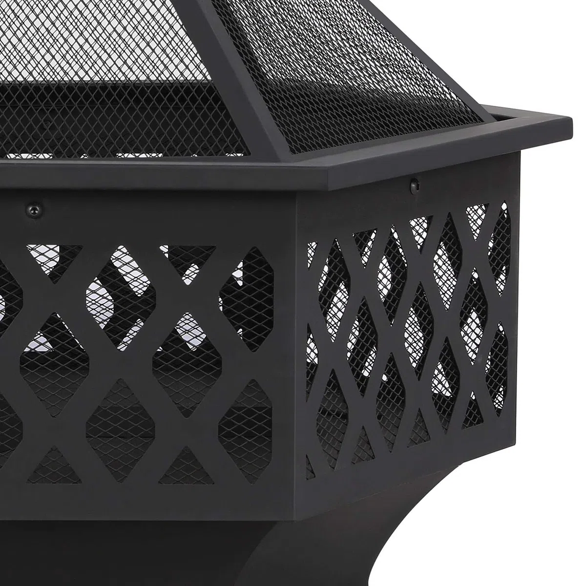 Yaheetech Braciere da Giardino Esterno a Legna Esagonale per Riscaldamento con Coperchio e Attizzatoio per Raduno Campeggio 61 x 61 x 62 cm Nero