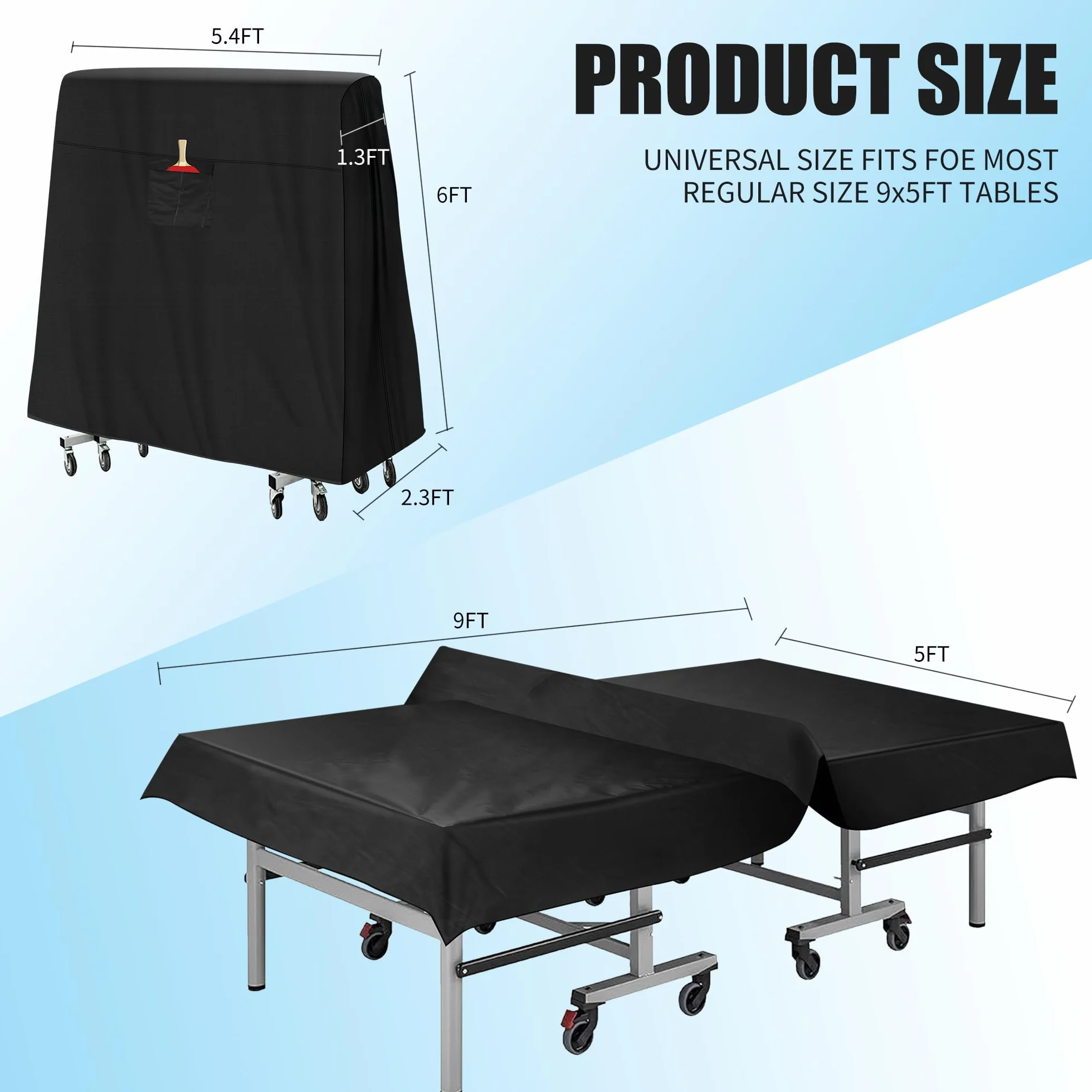 Copertura per tavolo da ping pong 600D, universale, 2,3 x 1,5 m, impermeabile, resistente al sole, adatta a tavoli pieghevoli e piatti, nero, tessuto Oxford