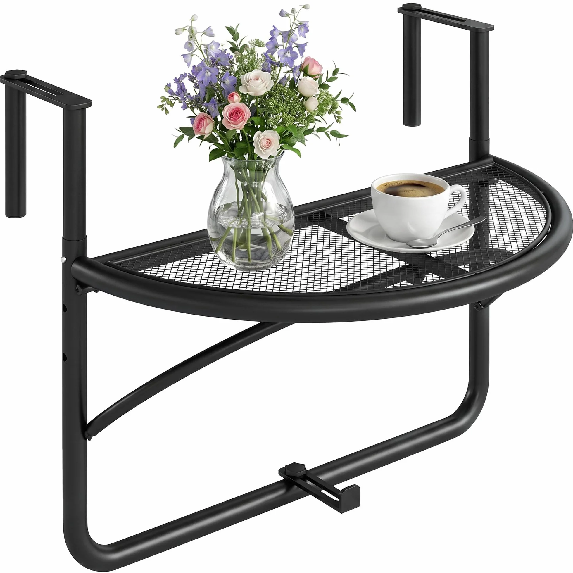 Outsunny Tavolino da Appendere alla Ringhiera del Balcone Regolabile in Altezza Ferro 60 x 45 x 50 cm Nero
