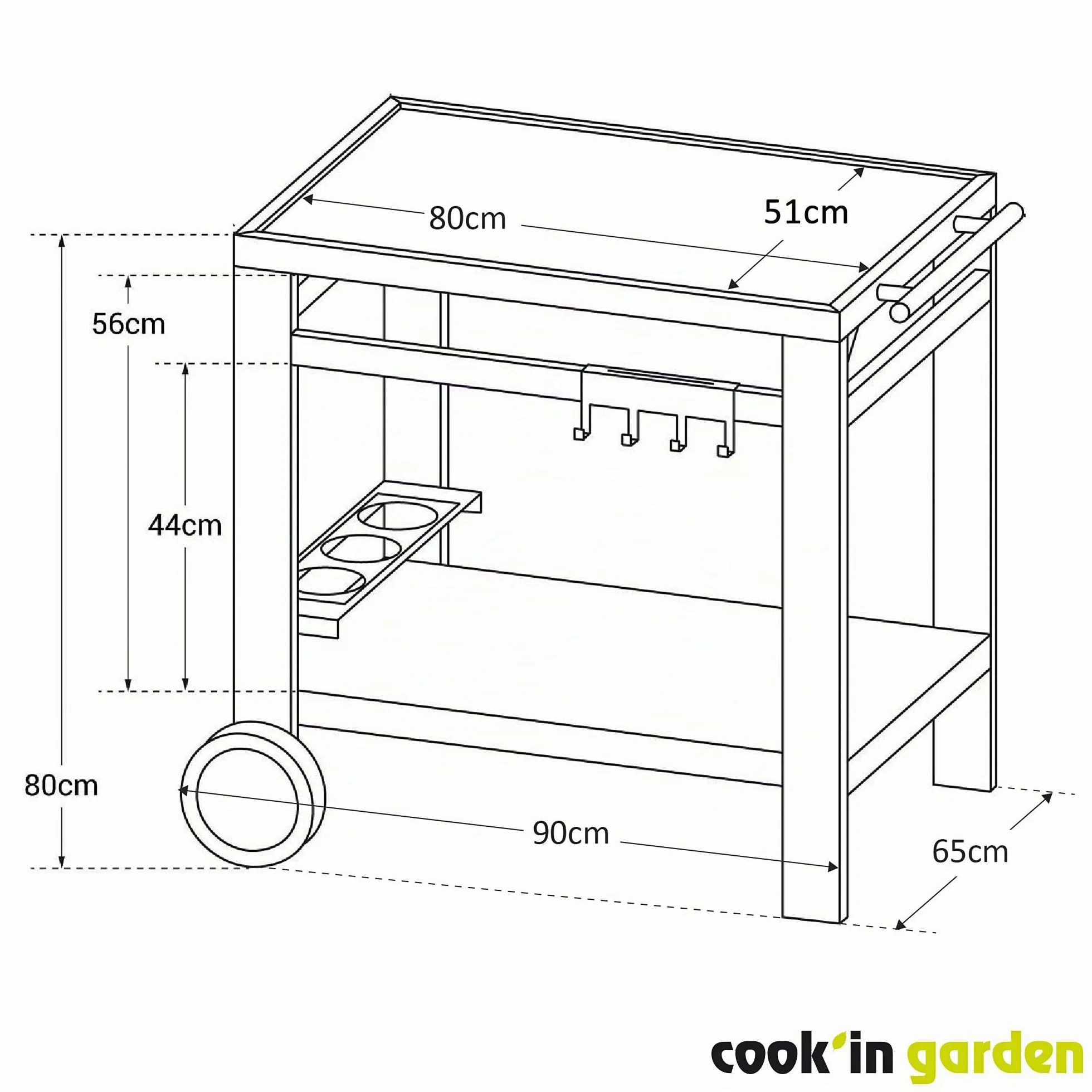 Cook’in Garden Desserte da giardino Media M carrello con piano di lavoro mobile su ruote per cucina esterna