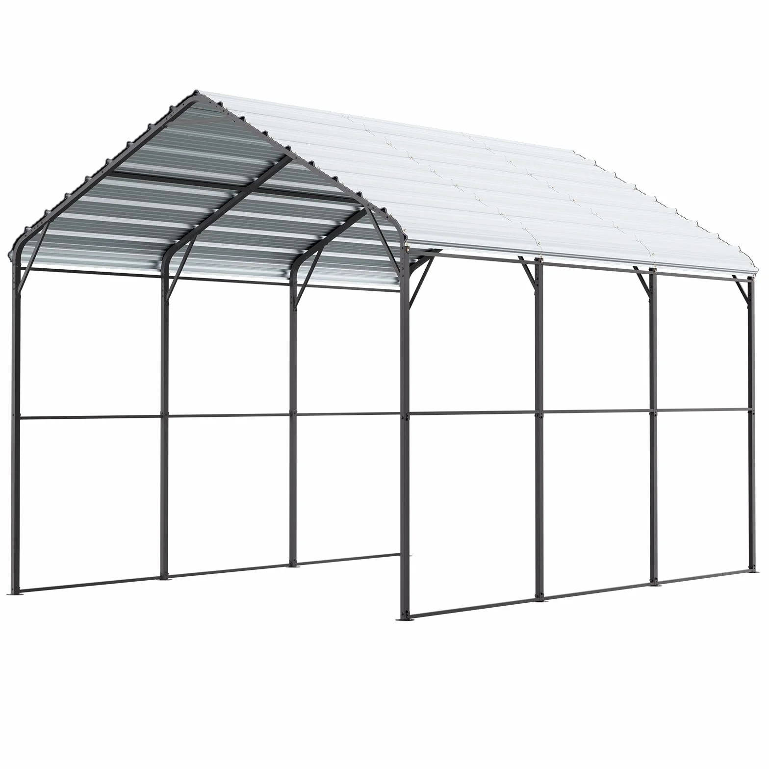 VEVOR Carport in Metallo per Impieghi Gravosi 3 x 4,5 x 3,15 m Tetto in Acciaio Zincato Tenda da Garage Pareti Laterali Rimovibili