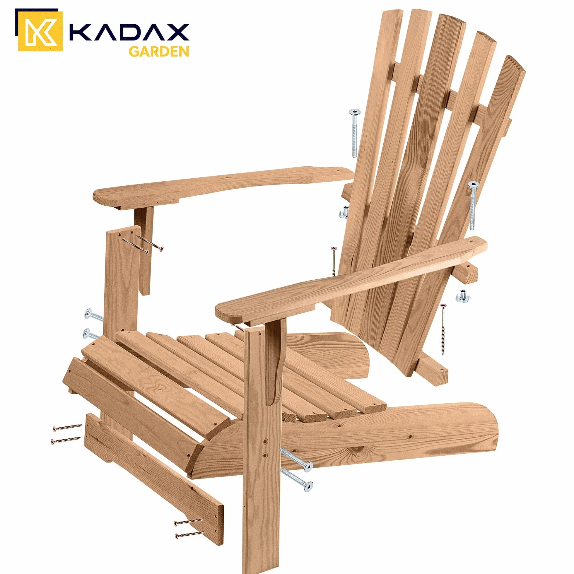 KADAX Adirondack - Sedia da giardino in legno, con schienale alto e braccioli, sedia relax, per esterni, in legno (scuro)