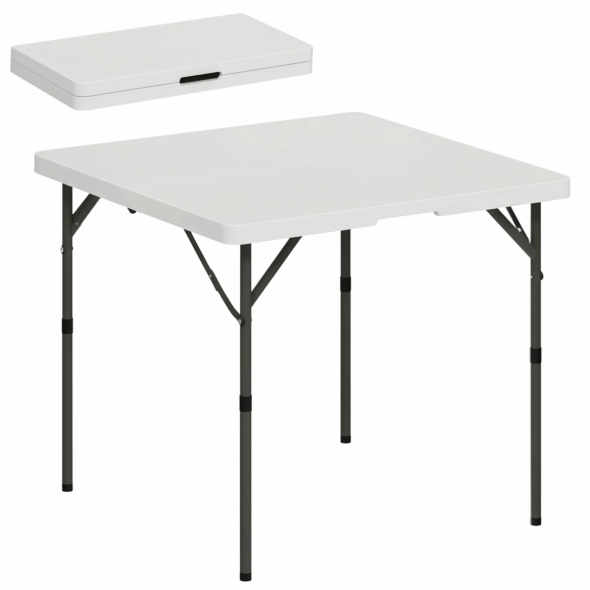 Outsunny Tavolo da Campeggio Pieghevole 86x86x74 cm Bianco HDPE e Metallo 2 Altezze Regolabili