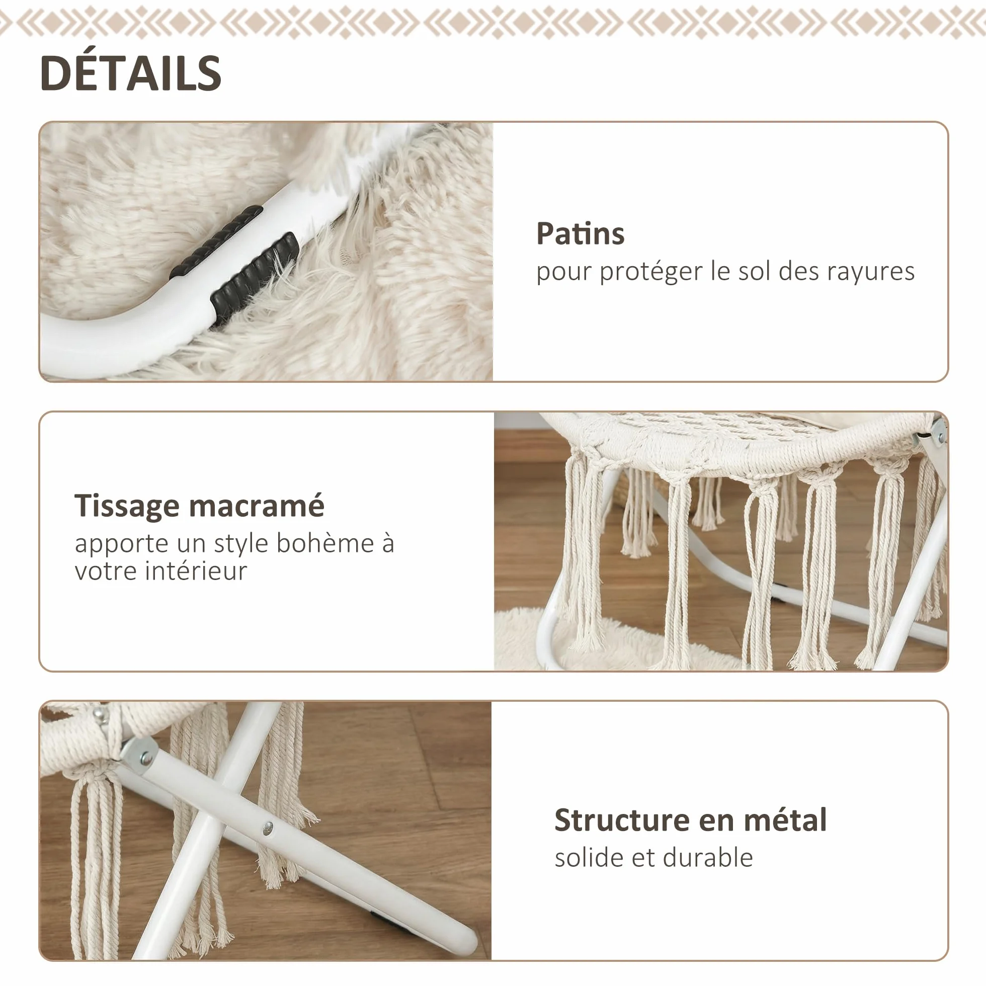 Outsunny Loveuse poltrona rotonda da giardino papasan pieghevole luna beige