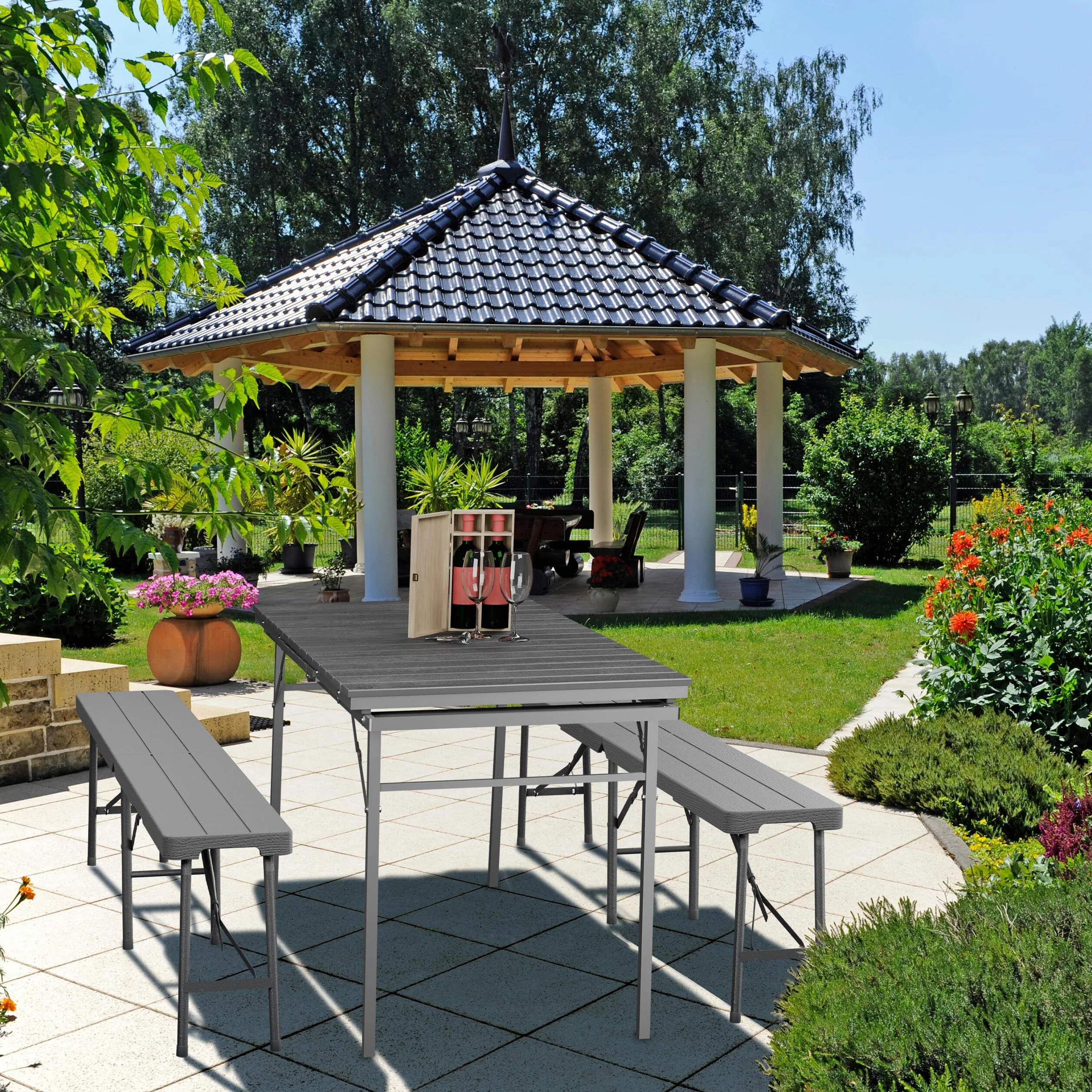 Relaxdays Tavolo Pieghevole da Giardino Allungabile 166-215 cm Plastica Acciaio 8 Persone Marrone
