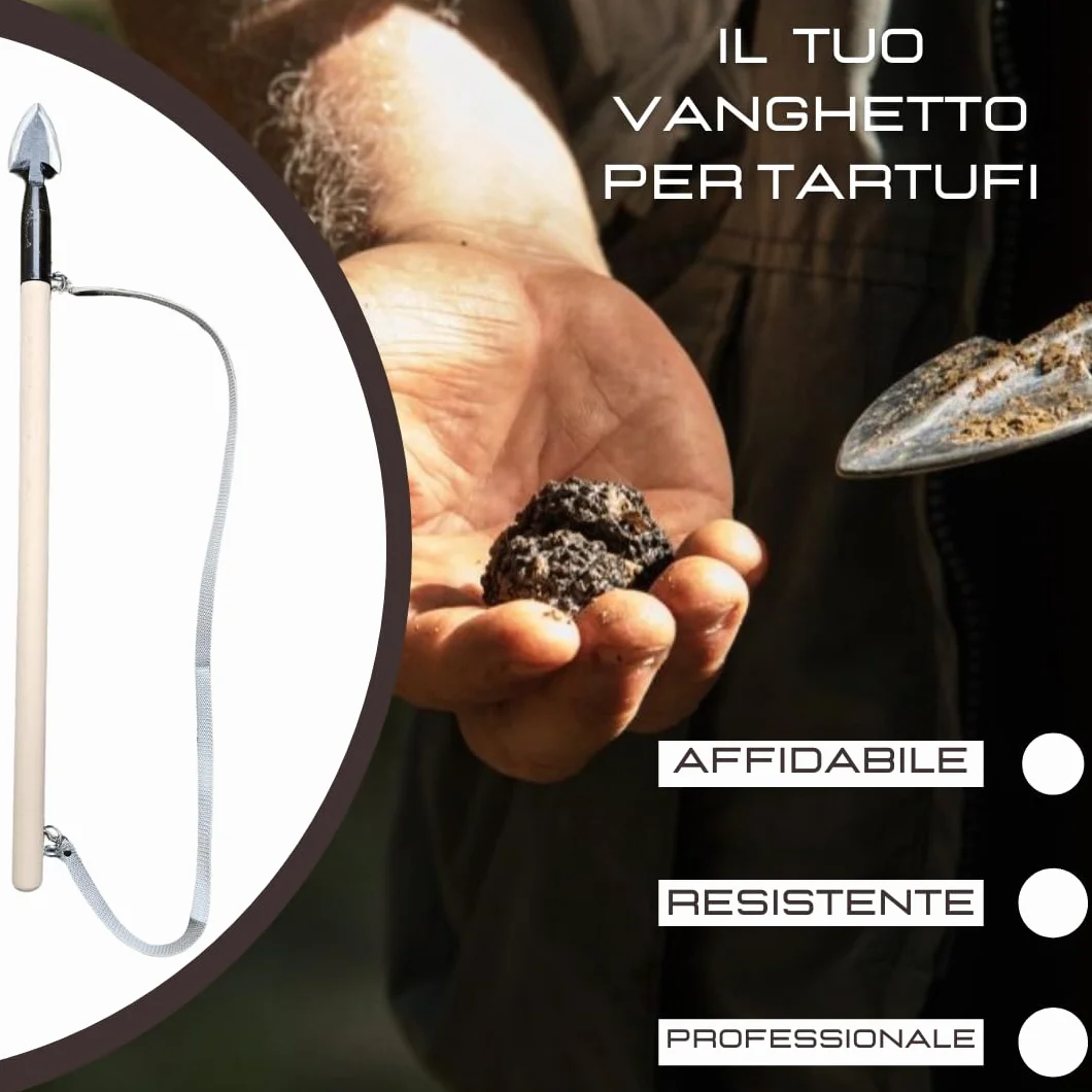 Vanghetto per Tartufi Professionale con Punta in Acciaio Temprato I Manico in Legno Verniciato I Completo di Cinturino in Nylon per il Trasporto a Tracolla (LANCIA GRANDE)