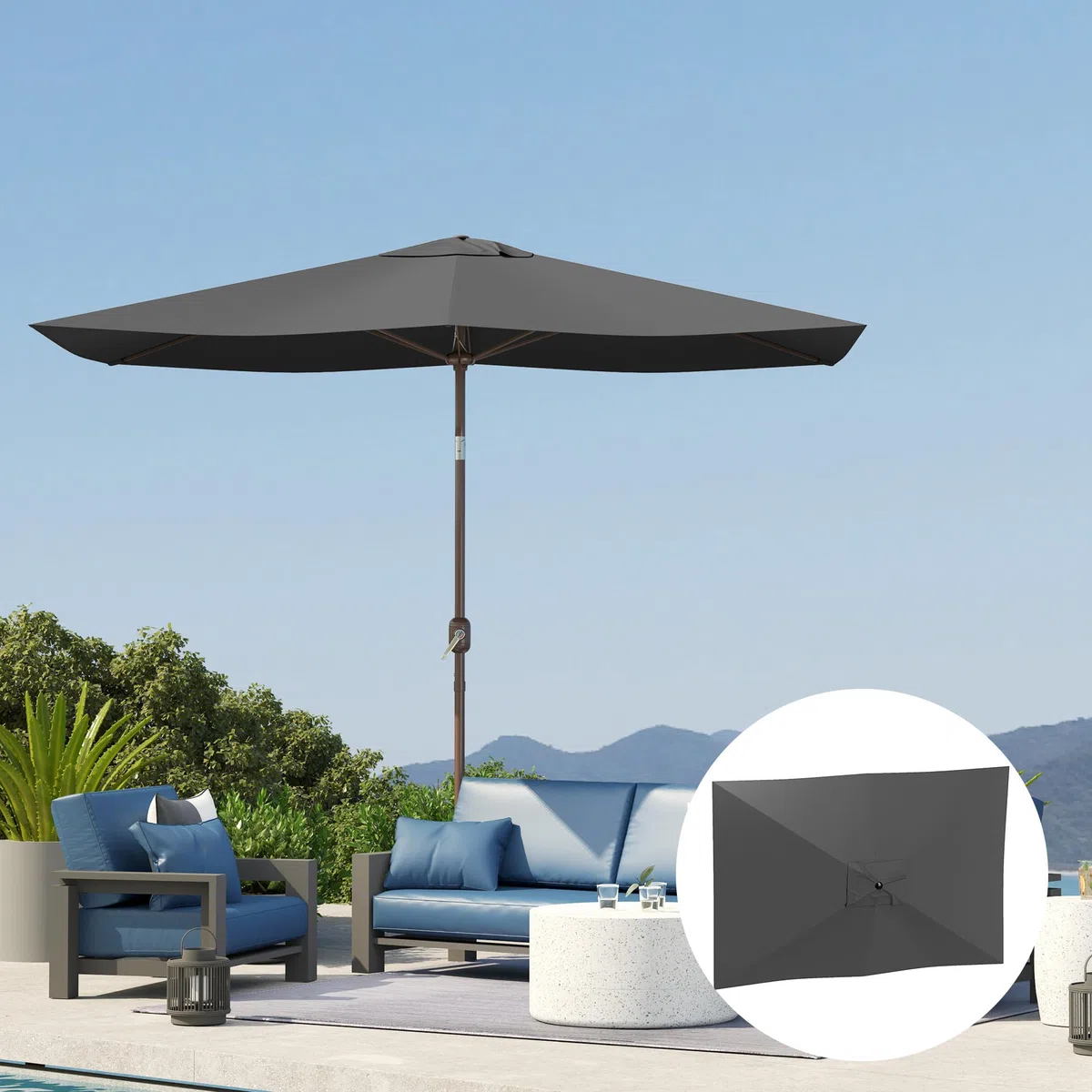 Outsunny Telo di Ricambio per Ombrellone Rettangolare 3x2 m con Presa d'Aria Superiore, Telo per Ombrellone da Giardino a 6 Stecche in Poliestere 180 g/m², Protezione UV 50+