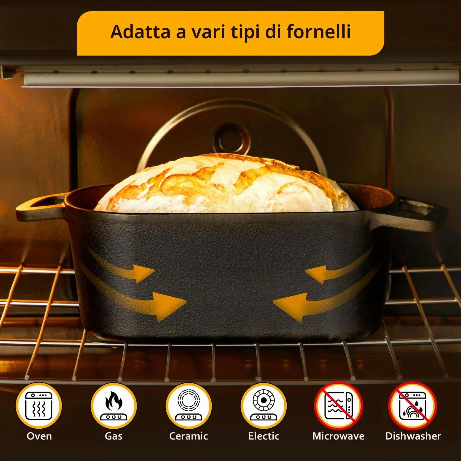 Velaze Pentola in Ghisa per Pane 3.4L - Casseruola in Ghisa Smaltata Rettangolare 27x15cm con Coperchio, Interno Crema Antiaderente - Forno Olandese per Cuocere il Pane e Arrosti, Adatta Induzione