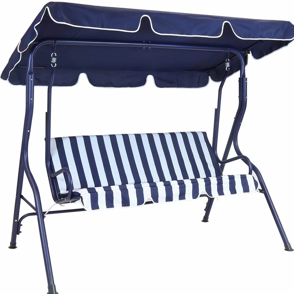 Bakaji Dondolo Da Giardino 3 Posti con Tetto Parasole Regolabile Struttura in Acciaio Seduta in Tessuto Oxford 170 x 110 x 153 cm Blu