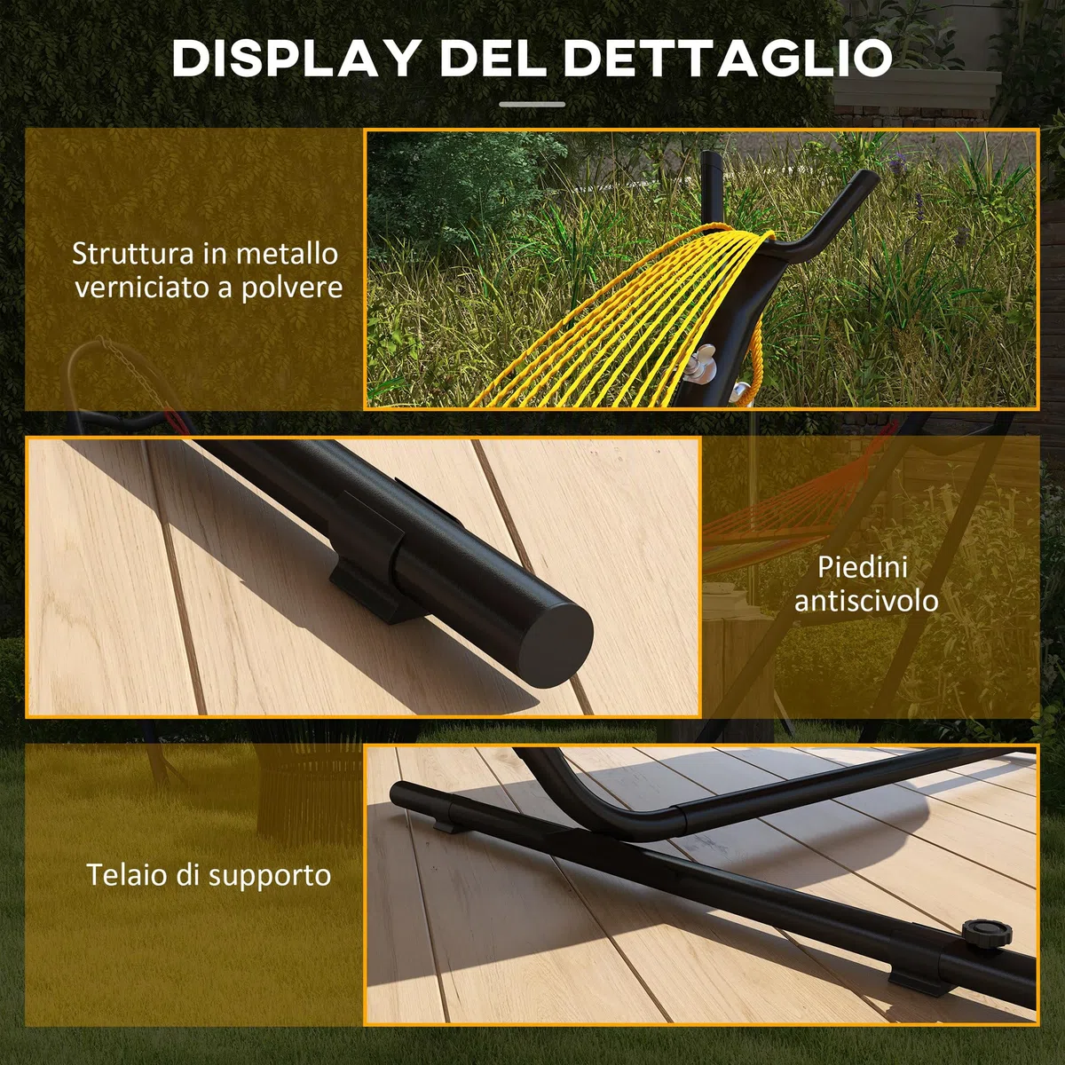 Outsunny Supporto per Amaca in Acciaio con Tavolino Integrato, Base per Amaca con Carico Massimo 150kg, Nero