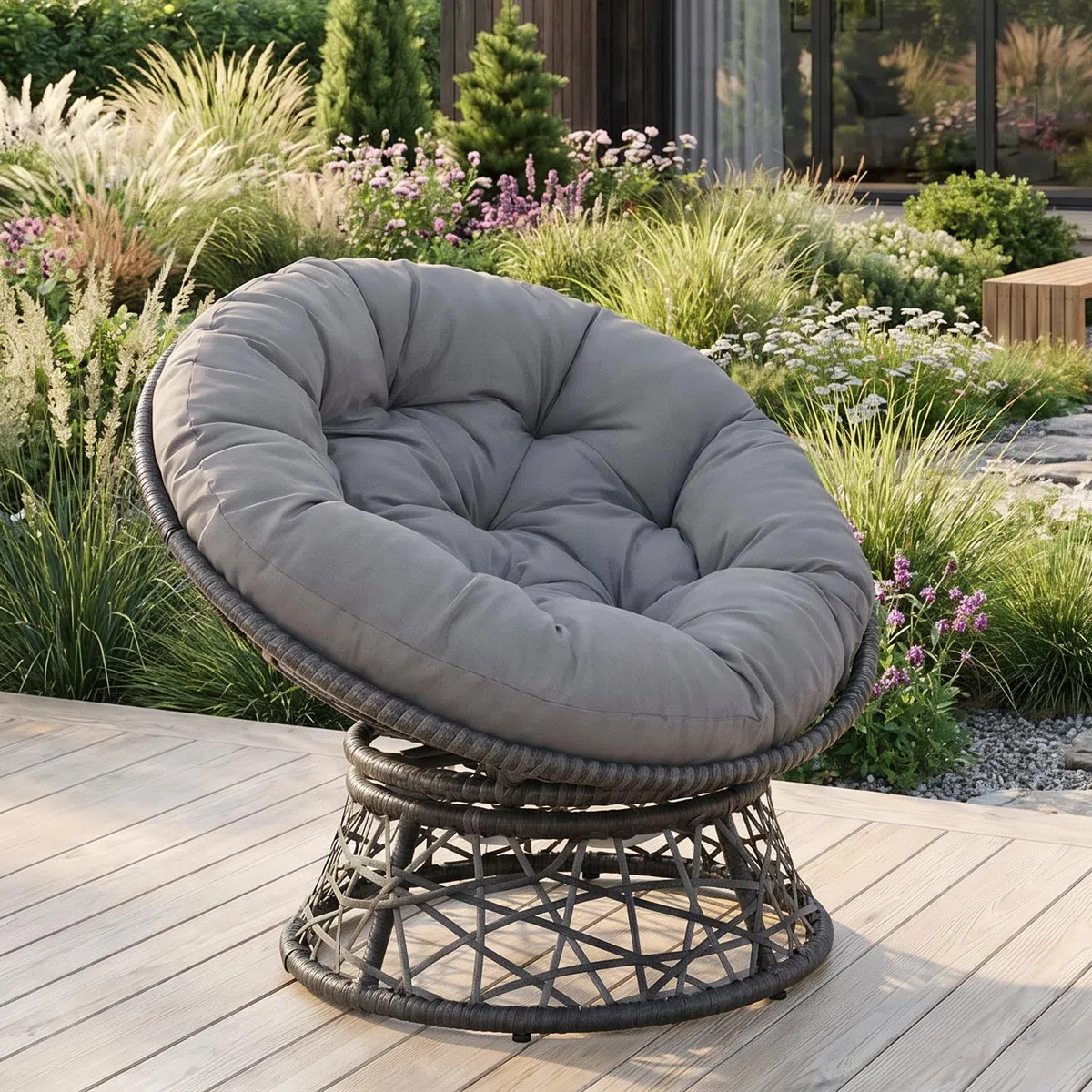 Poltrona Relax Girevole Da Esterno 360° 64 x 80.5 cm Grigio