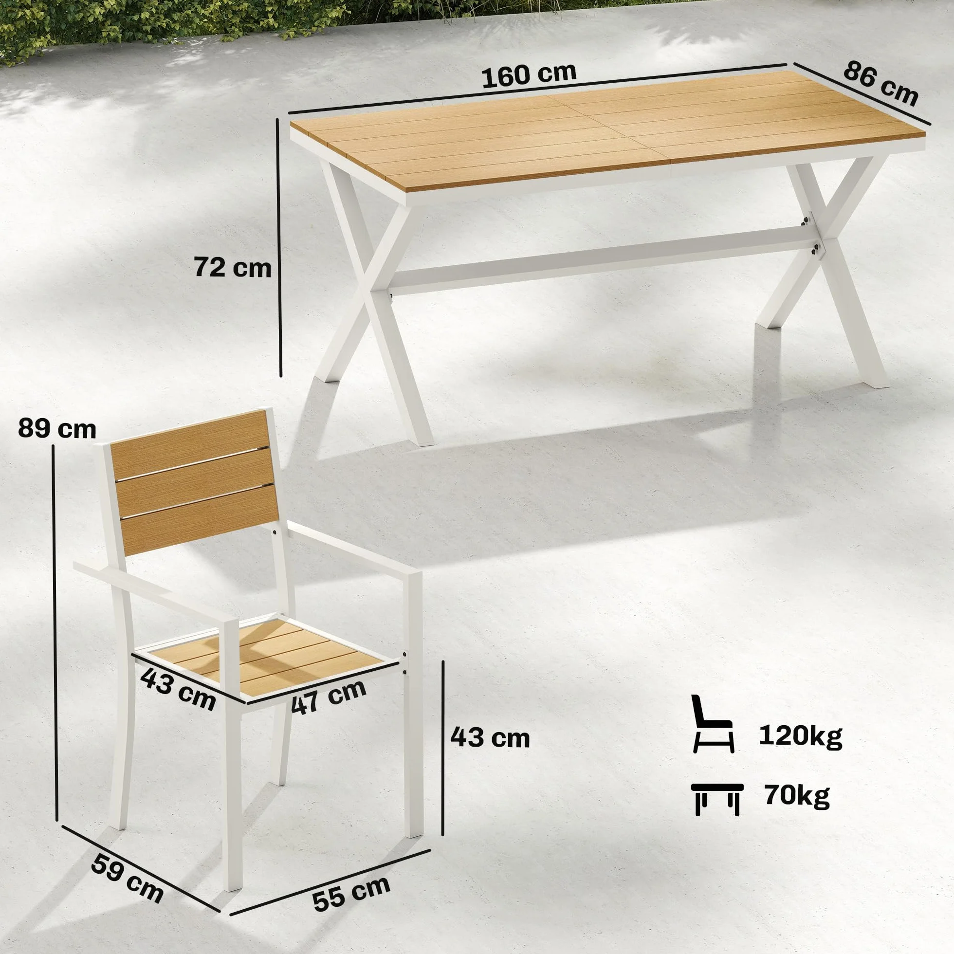Outsunny Set Tavolo e Sedie da Giardino 7 Pezzi, Alluminio, 6 Sedie Impilabili, Tavolo Effetto Legno, Teak