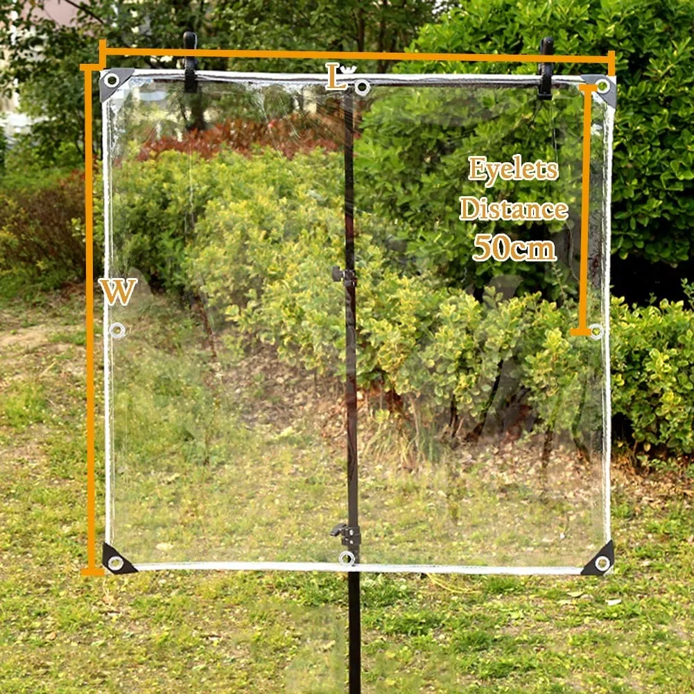 2.4x4m Telo Impermeabile Trasparente Occhiellato, 0.3mm Telone Antipioggia per Esterno, Telo Plastica Antivento per Balcone Giardino Gazebo