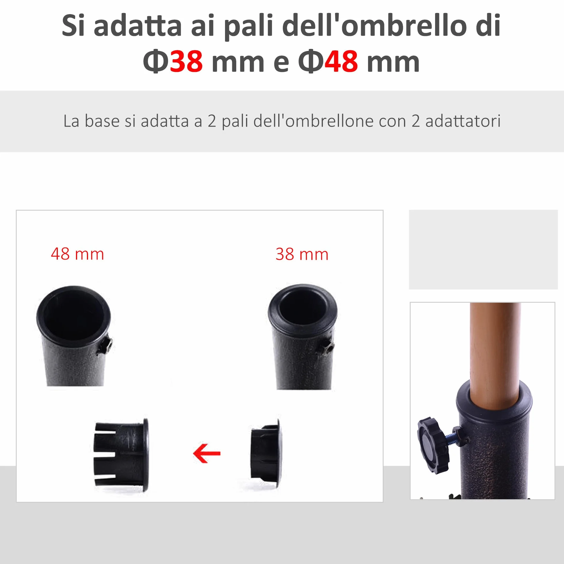 Outsunny Base per Ombrellone Diametro 3,8/4,8cm Peso 15Kg da Giardino Resina 47x47x32cm