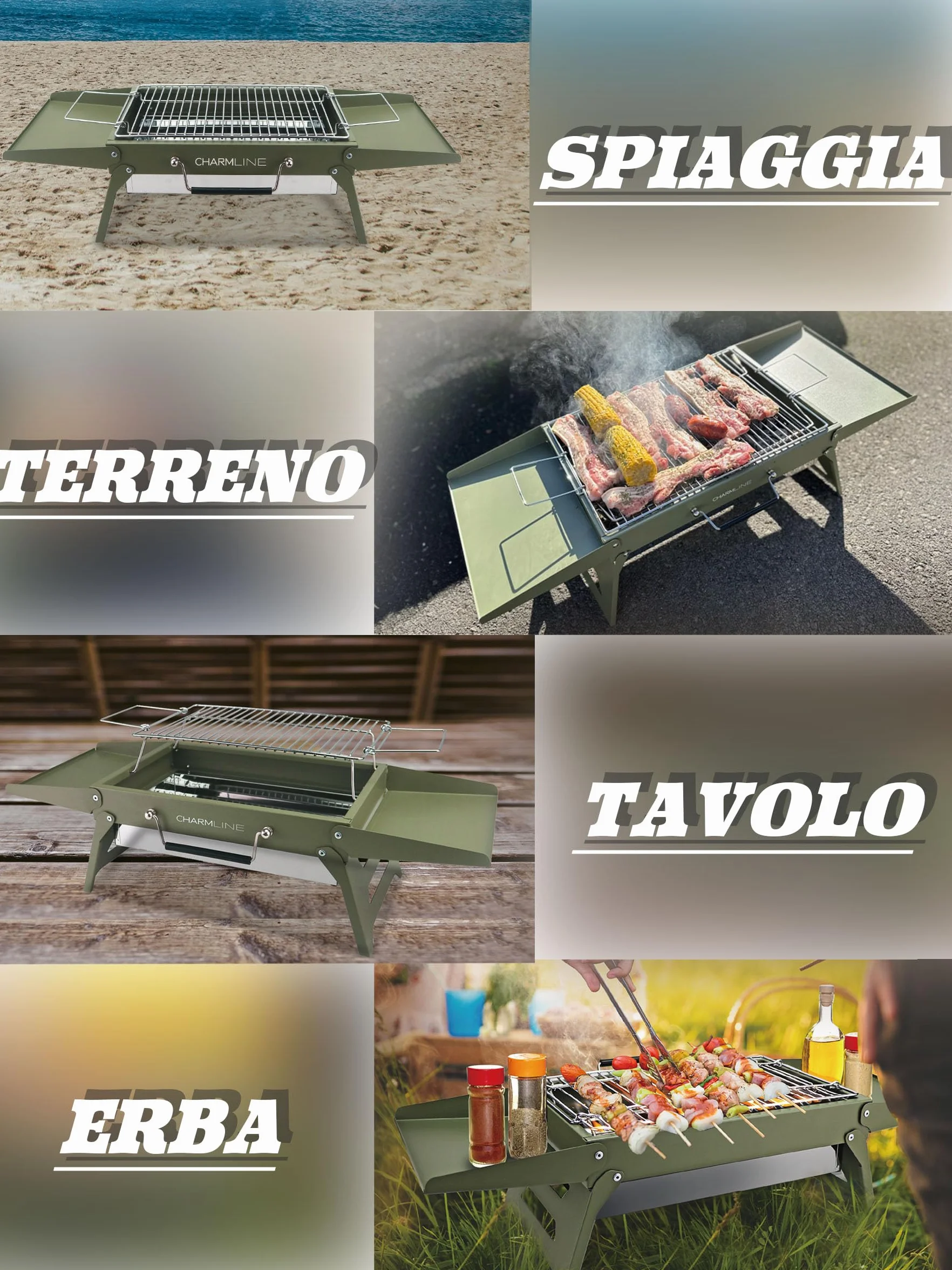 Charmline Griglia a Carbone Portatile Pieghevole 34x23 cm, BBQ Compatta per Campeggio Picnic Giardino