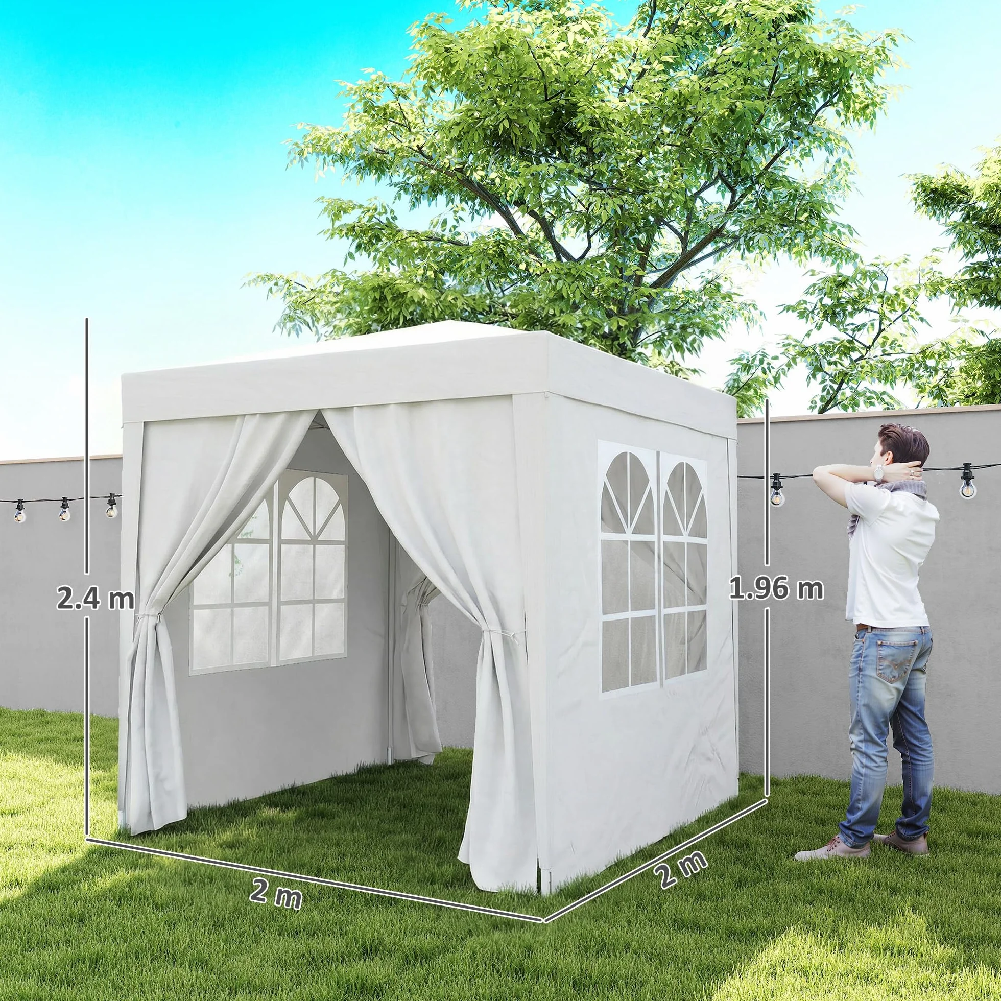 Outsunny Gazebo 2x2 m Pop-up Impermeabile Pareti Rimovibili Pieghevole Metallo Poliestere Borsa Trasporto Bianco
