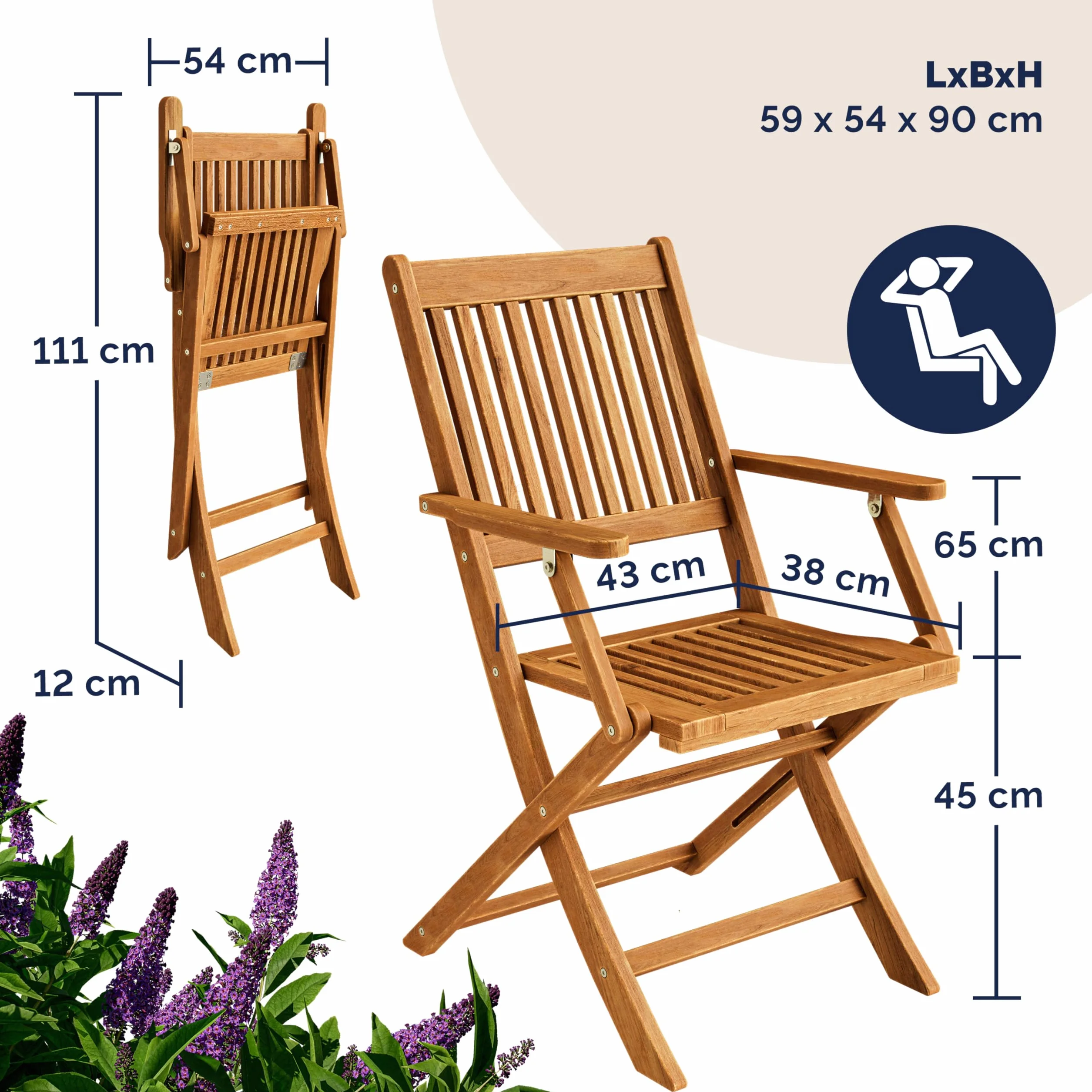 Casaria Tavolo e 4 Sedie con Braccioli da Giardino in Legno di Acacia FSC® Modello 2026 Pieghevole 5 Pezzi Set Mobili Esterno
