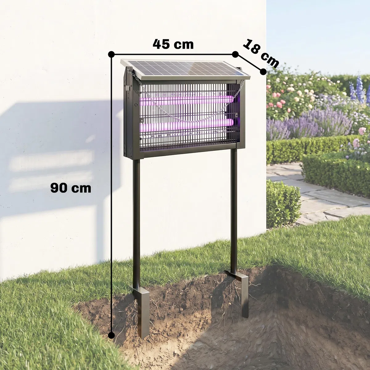 Outsunny Lampada Antizanzare da Esterno, Zanzariera a Energia Solare, Ricarica USB Interna, Luce Anti Insetti Elettroinsetticida con Rete di Protezione, 45x18x90 cm, Nero
