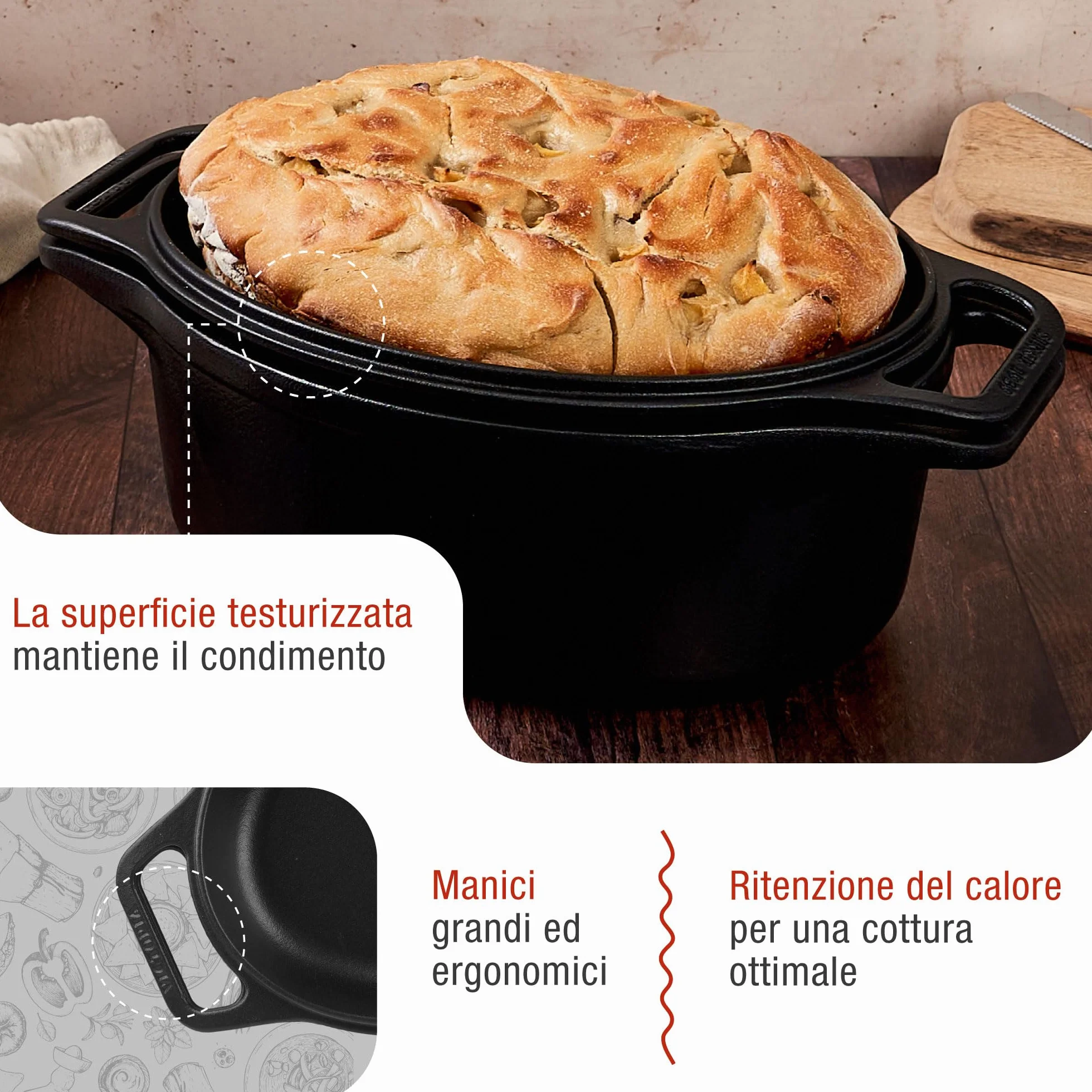 Victoria Forno Olandese, Pentola et Padella Induzione Ghisa Smaltata 31 cm Ovale, Cocotte 5,7L, Senza PTFE né PFOA, Adatta per Fuoco, Barbecue, Forno, Vetroceramica, Gas