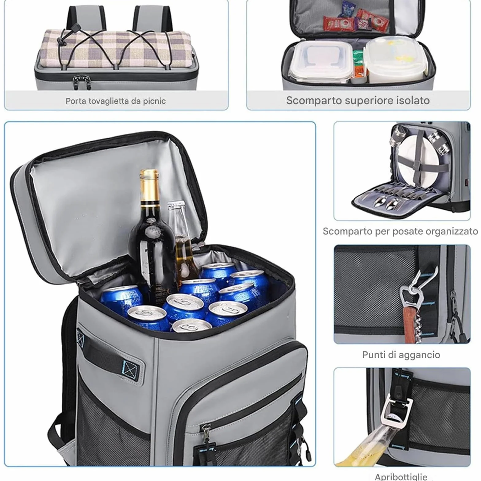 Borsa Frigo Zaino 30 Litri Termico per Uomo Picnic Lavoro Escursionismo