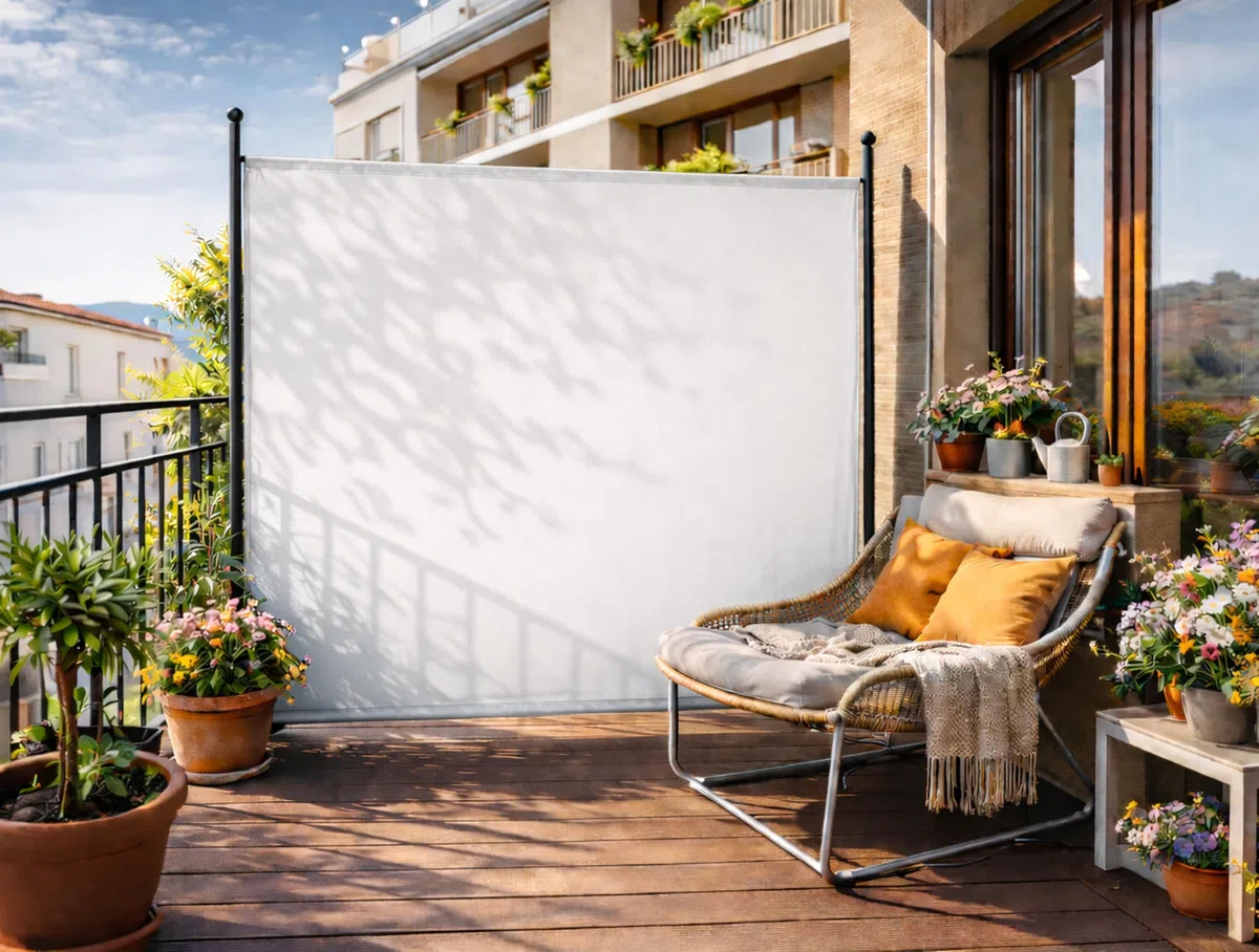 QUICK STAR Paravento da Giardino 180 x 178 cm Divisorio in Tessuto Balcone Protezione della Privacy Bianco