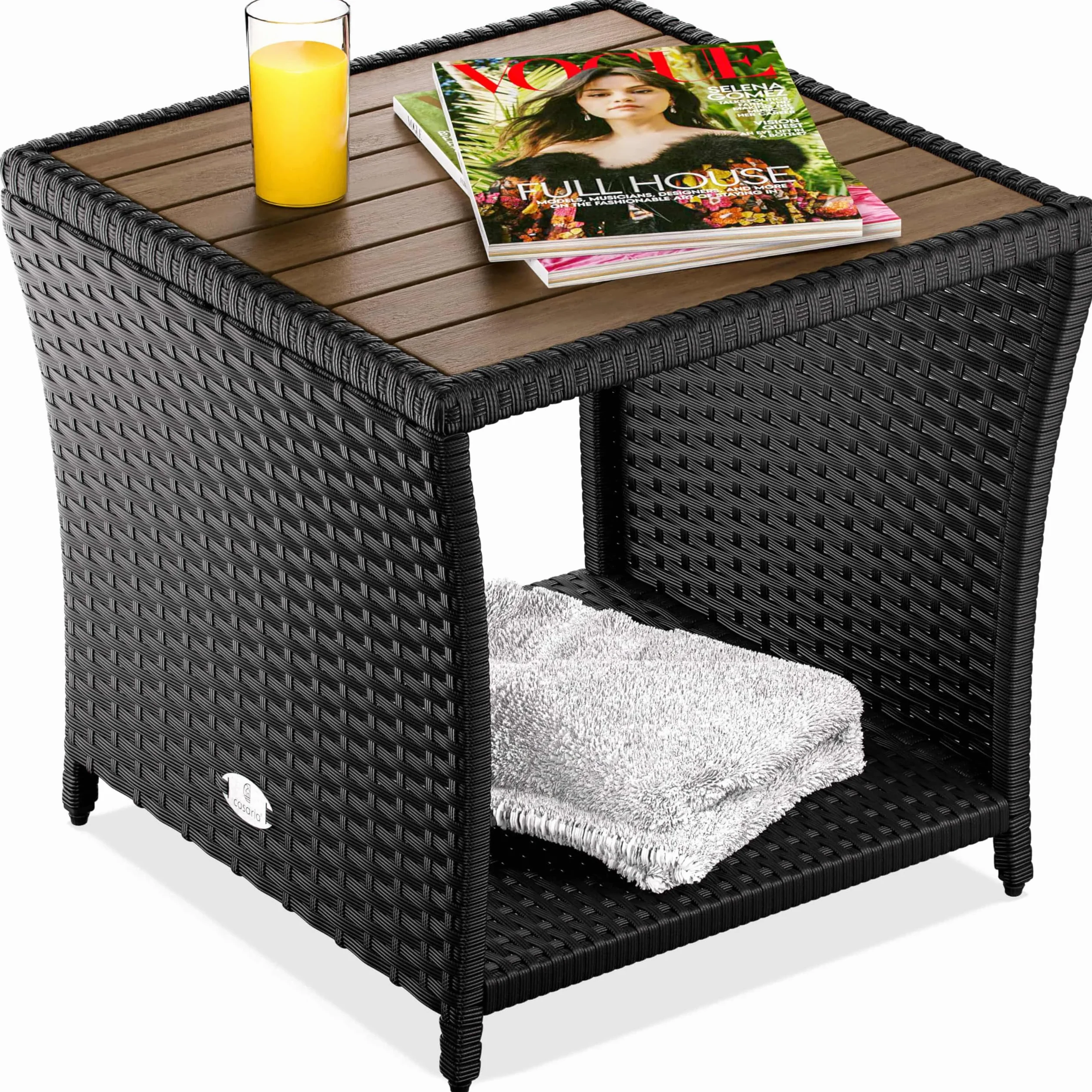 Casaria Tavolino da Esterno in Legno Polyrattan Acacia 45x45x40cm Carico Max 80kg
