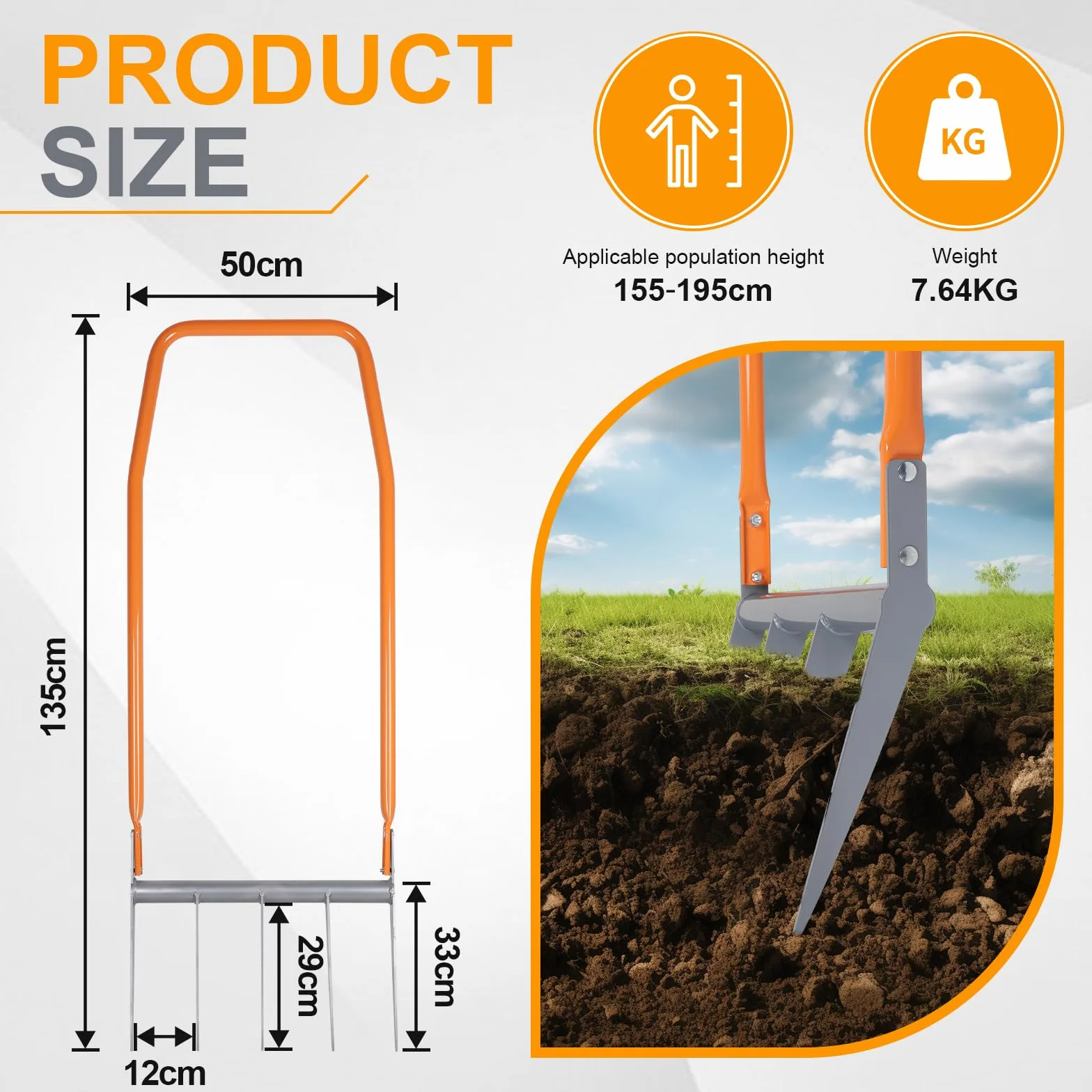 EFUTURETIME Forca Vanga con 5 Denti Doubleshaft 135cm | 50cm Larghezza di Lavoro | Lunghezza Dei Denti 25cm | Allentamento Ottimale e Ventilazione Delle Aiuole