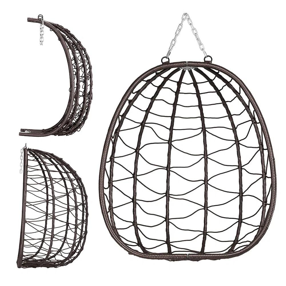 BAKAJI Poltrona Sospesa da Giardino Sedia Dondolo Amaca Pensile Esterno Struttura Metallo Rattan 198 x 110 x 95 cm Marrone