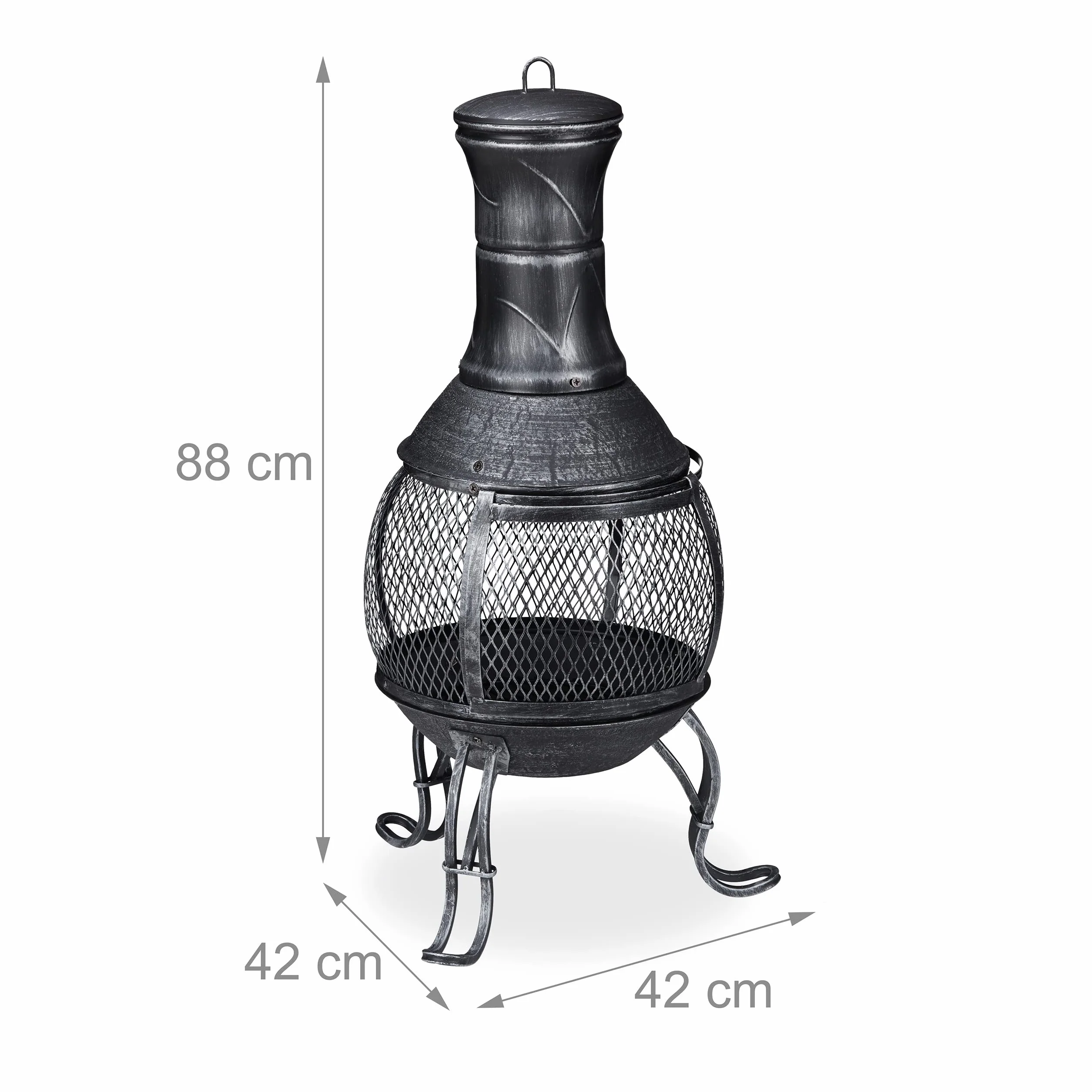 Forno Azteco Relaxdays Camino da Giardino HLP 88x42x42 Acciaio Argentato con Griglia Parascintille e Coperchio