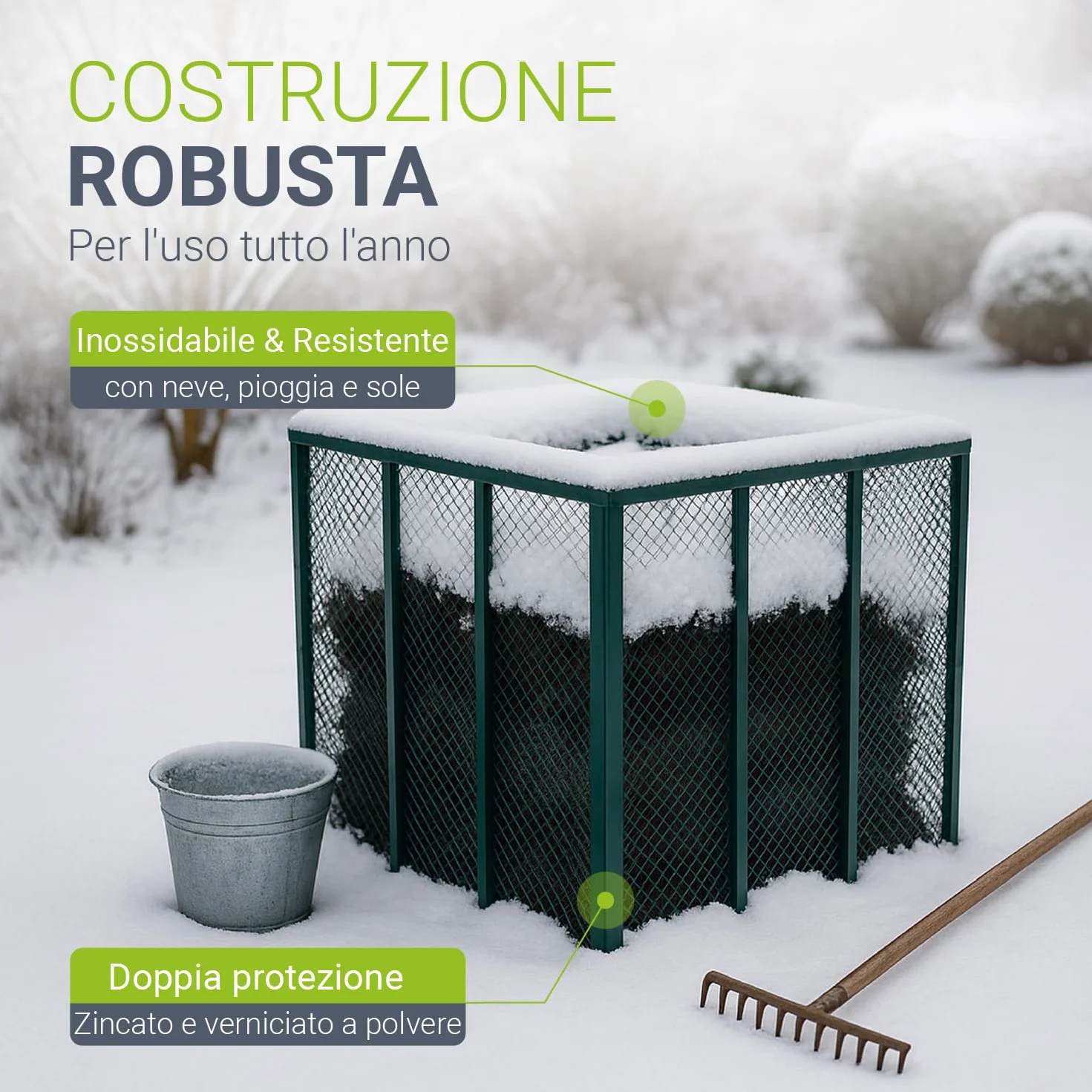 Juskys Compostiera Metallo 800 L Acciaio Zincato Verniciato Polvere Resistente Intemperie Verde Scuro