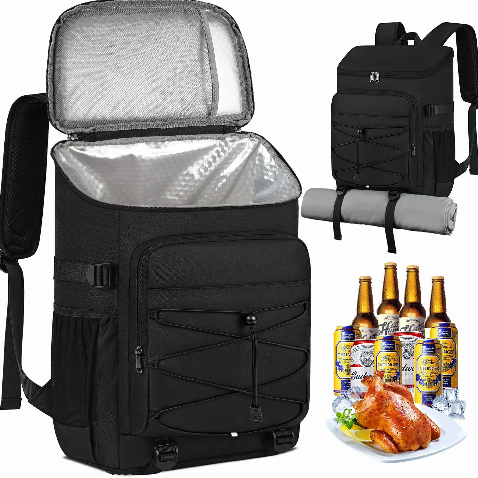 NUBILY 30L Zaino Termico Impermeabile Isotermica Borsa Termica Porta Pranzo Refrigerante Borsa Frigo Grande Borsa da Picnic Scatola per Il Pranzo Pasti Campeggio Barbecue Trekking Nero