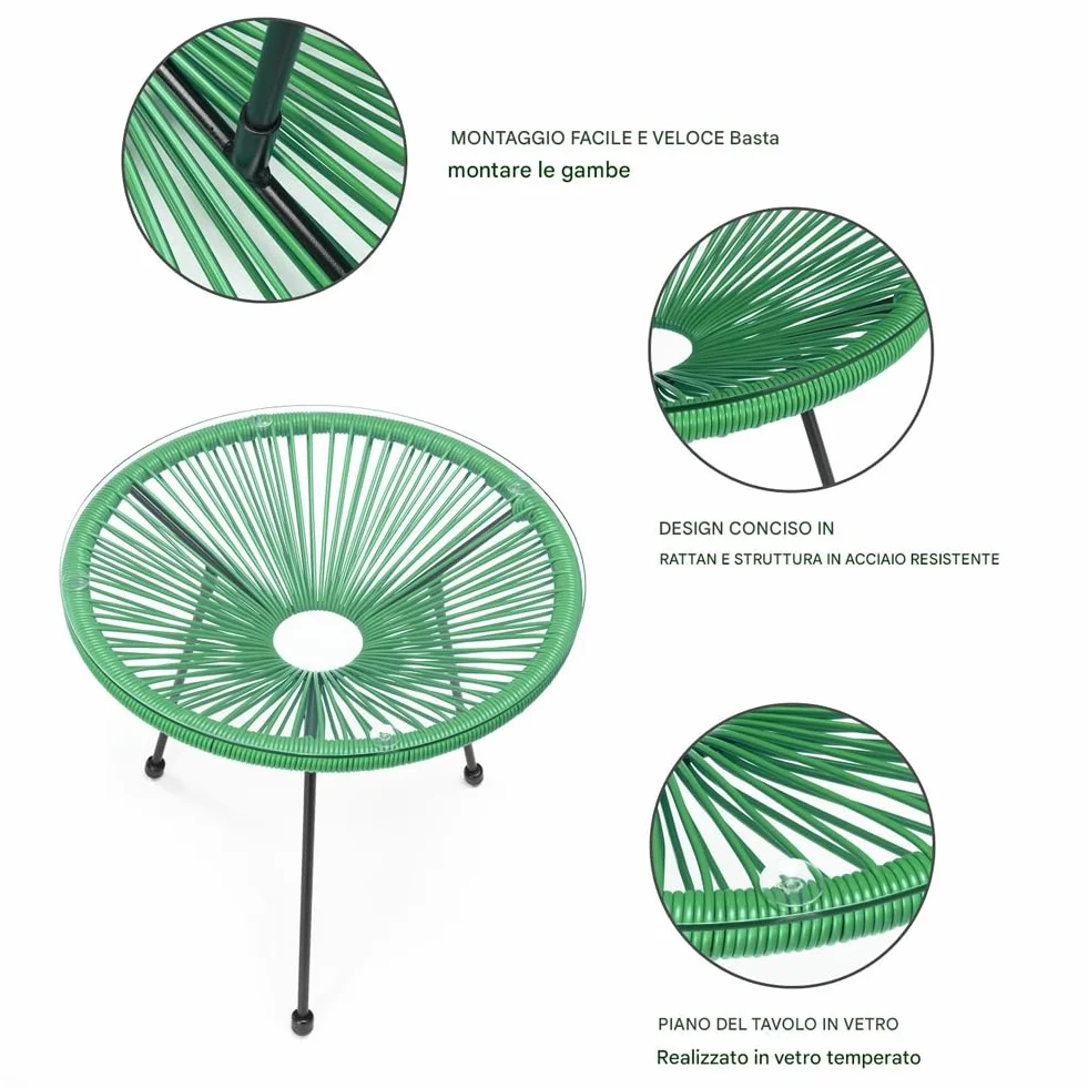 Shally Dogan Set Conversazione Giardino Polyrattan 2 Posti Tavolino Freddy Verde Menta