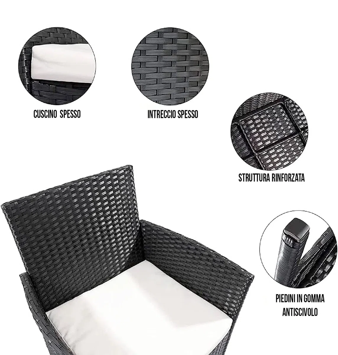 Set Di Mobili da Giardino in Rattan 4 Posti Salottino Salotto E Tavolino Con Ripiano In Vetro 2 Poltrone E Divano 2 Posti Con Cuscini Sfoderabili Giardino Esterno Piscina Veranda Terrazzo (Gray)