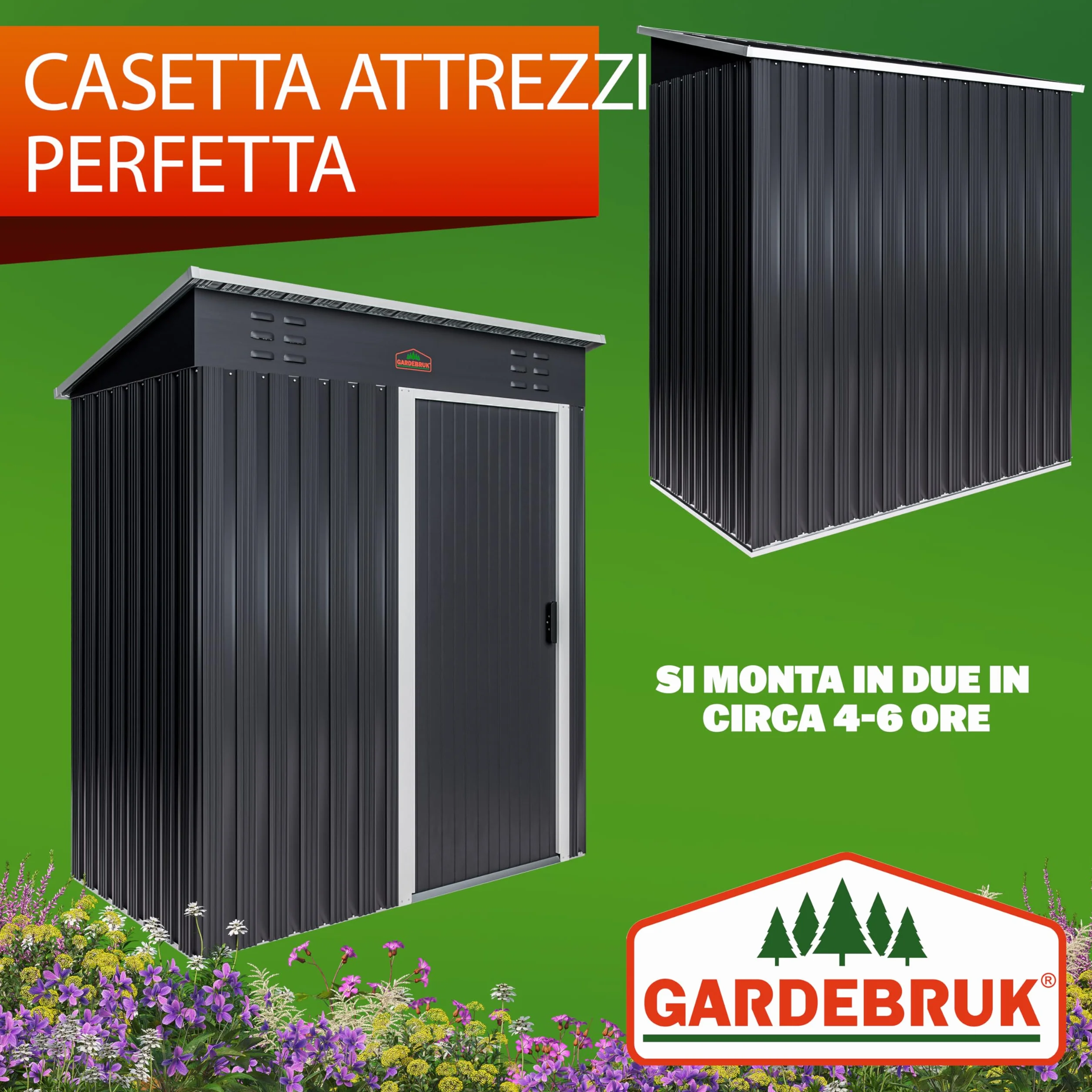 GARDEBRUK Casetta da Giardino Porta Attrezzi 185x165x90cm 1,5m² con Porta Scorrevole Armadio da Esterno in Metallo
