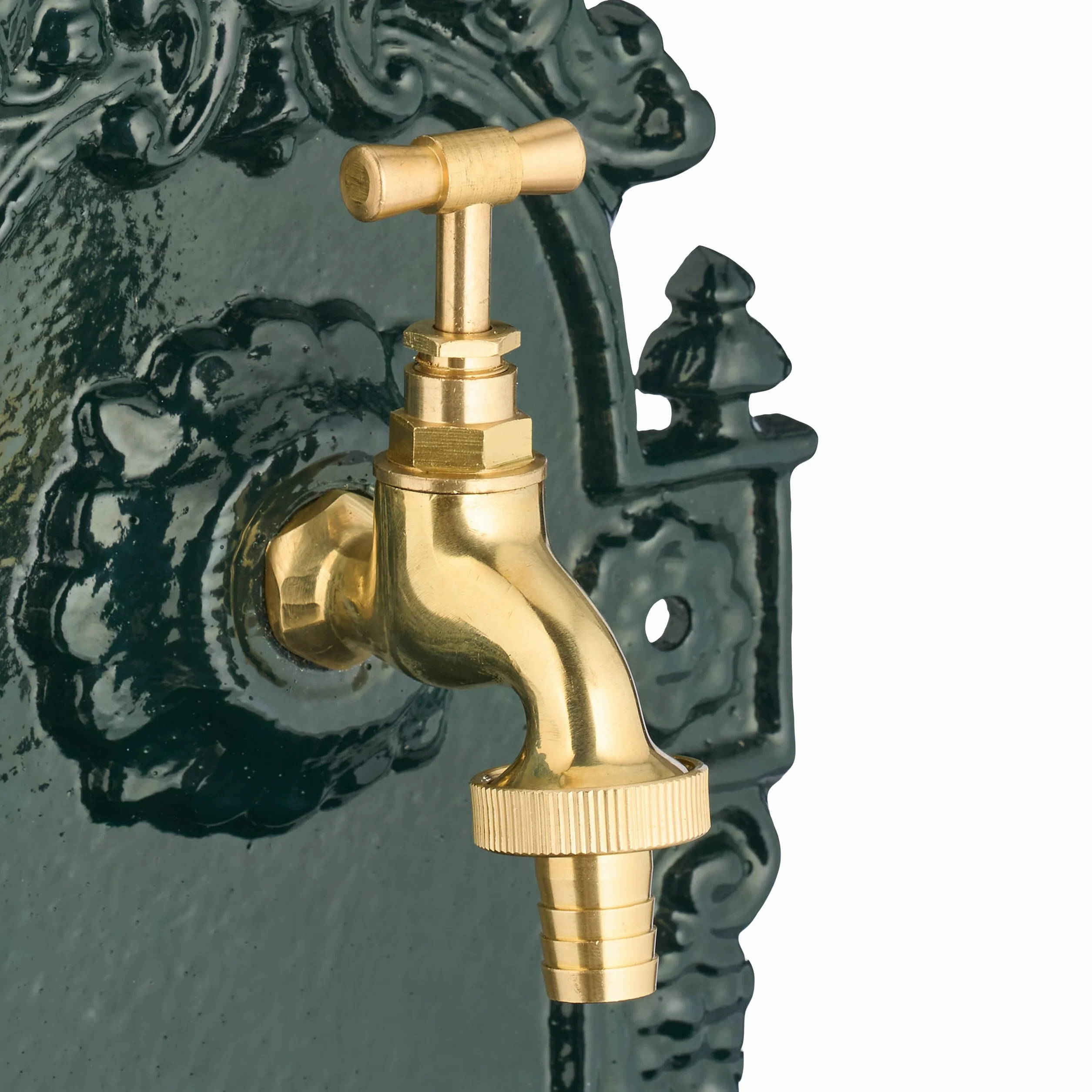 Relaxdays Fontana a Muro da Esterno, Fontanella Giardino, Vaschetta Rubinetto, Alluminio, HLP: 40x24,5x15 cm, Verde Oro