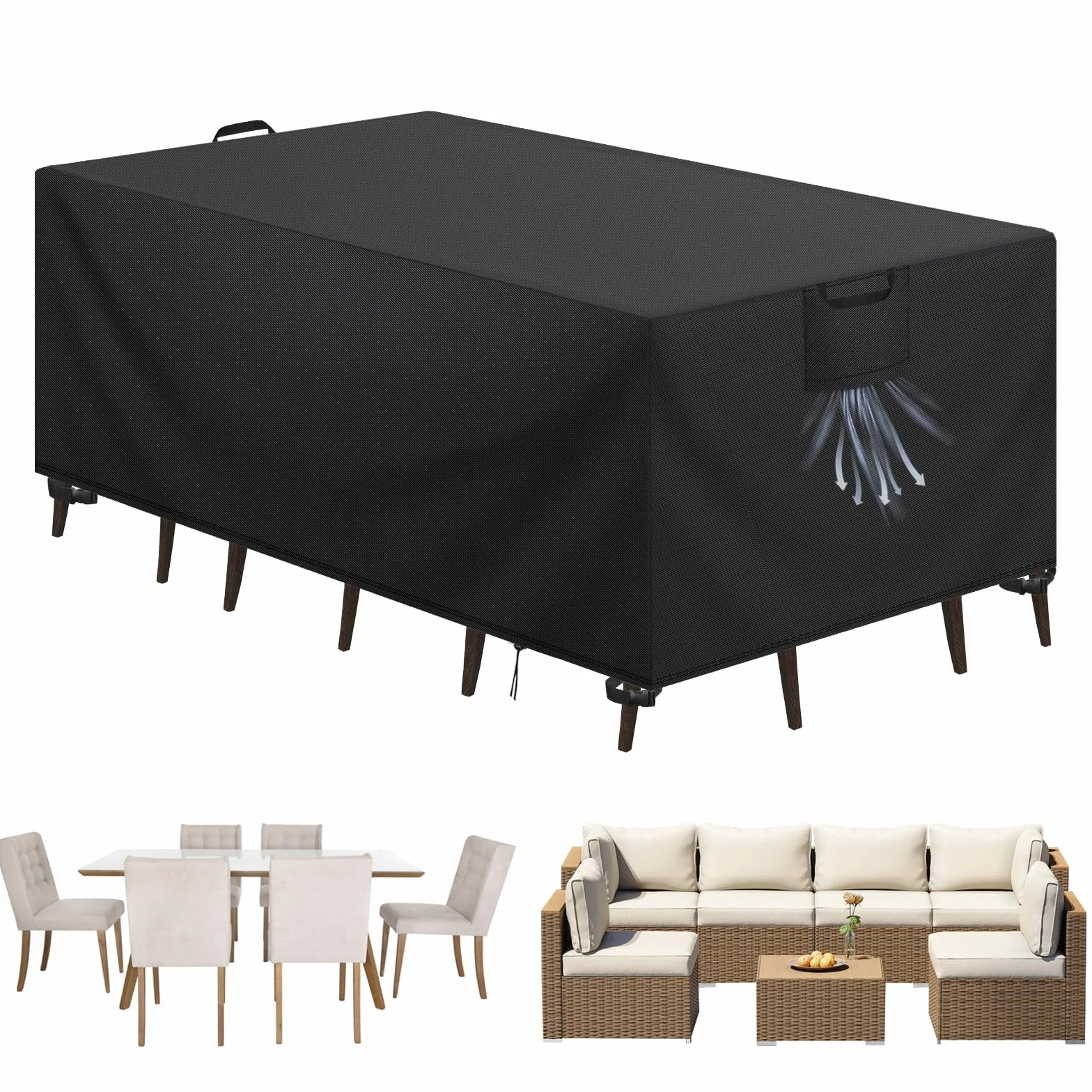 Copertura Tavolo Esterno Impermeabile 420D Oxford Nero 200x100x75 cm