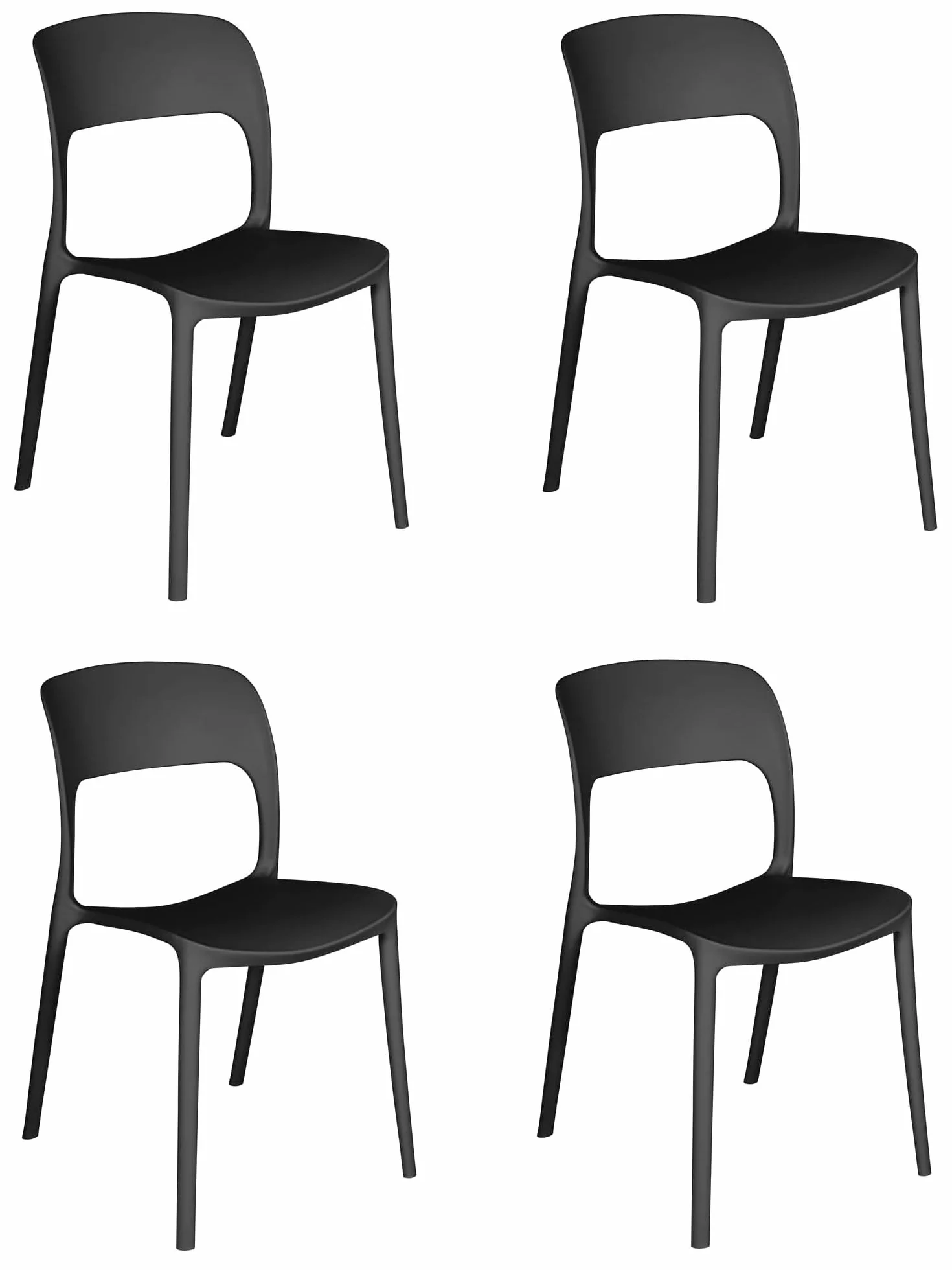 Set 4 Sedie in Polipropilene Impilabili da Giardino Bar Ristoranti Patio Design Cucina Antracite
