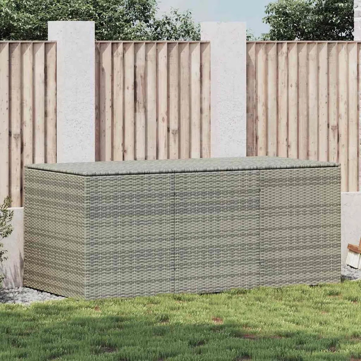 Baule in Polyrattan per Esterni, Grigio, 180x90x70 cm, Resistente alle Intemperie, con Rivestimento Interno in PE e Molla a Gas per Apertura Facile, Ideale per Giardino