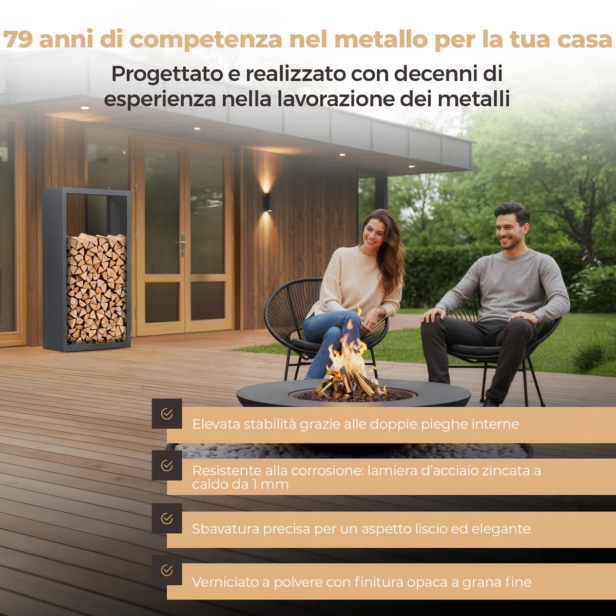 Scaffale per legna da ardere in metallo RAL 7016 per esterni e interni resistente alle intemperie