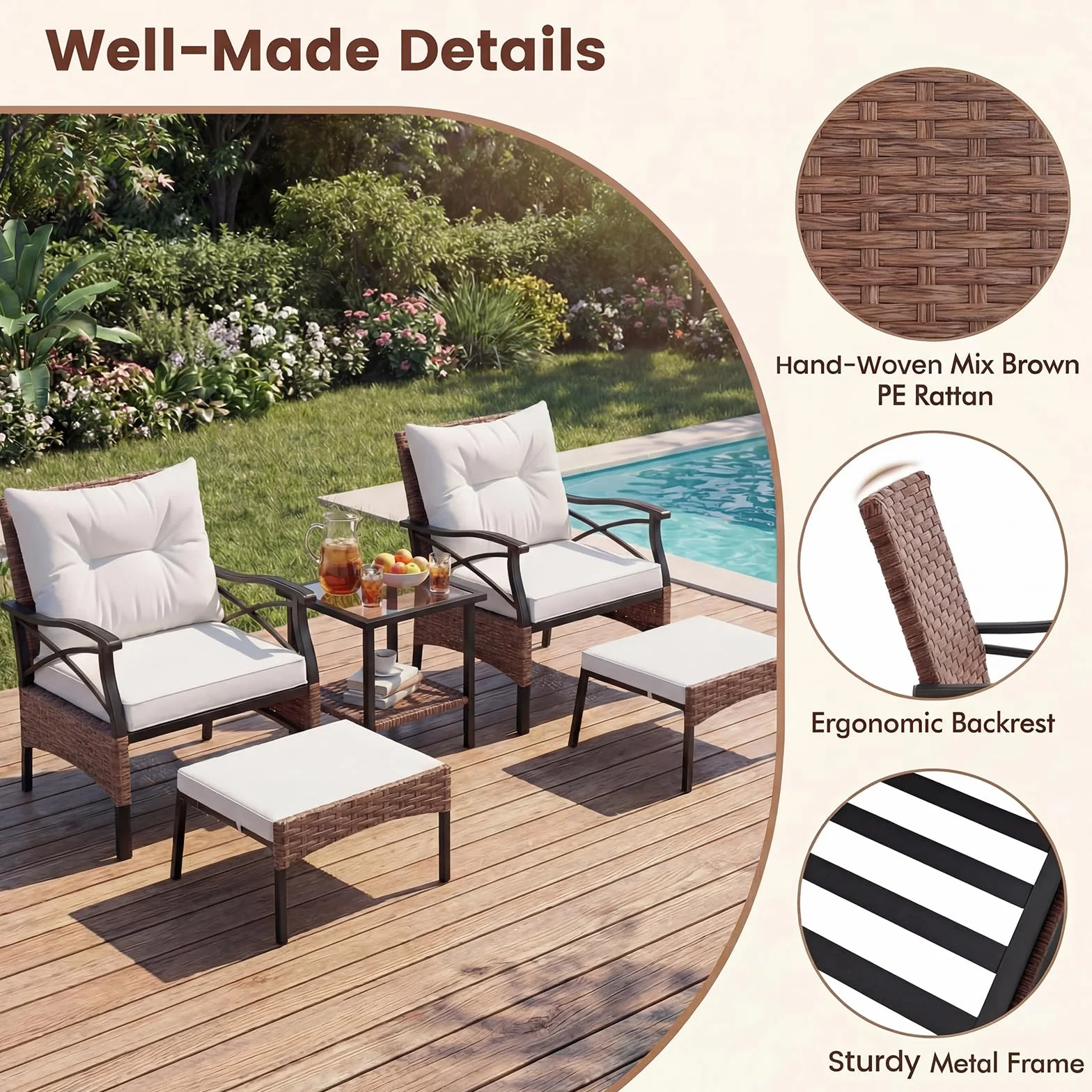 GIANTEX Set da Giardino in Rattan per 2 Persone con Poltrone e Sgabello