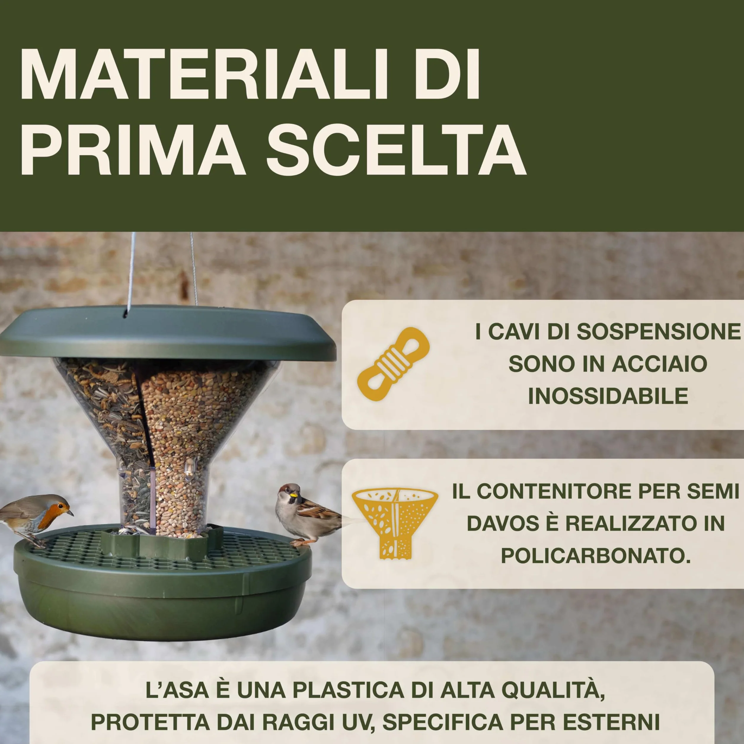 SWISSINNO Mangiatoia per Uccellini da Esterno Davos SMART BIRDS Casetta Cibo Uccelli Selvatici 2 Scomparti Antispreco Verde