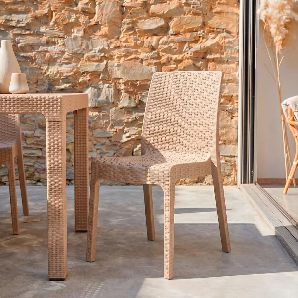 Omar & Amira Zestaw mebli ogrodowych rattan 130x75 cm stół i 4 krzesła Cappuccino