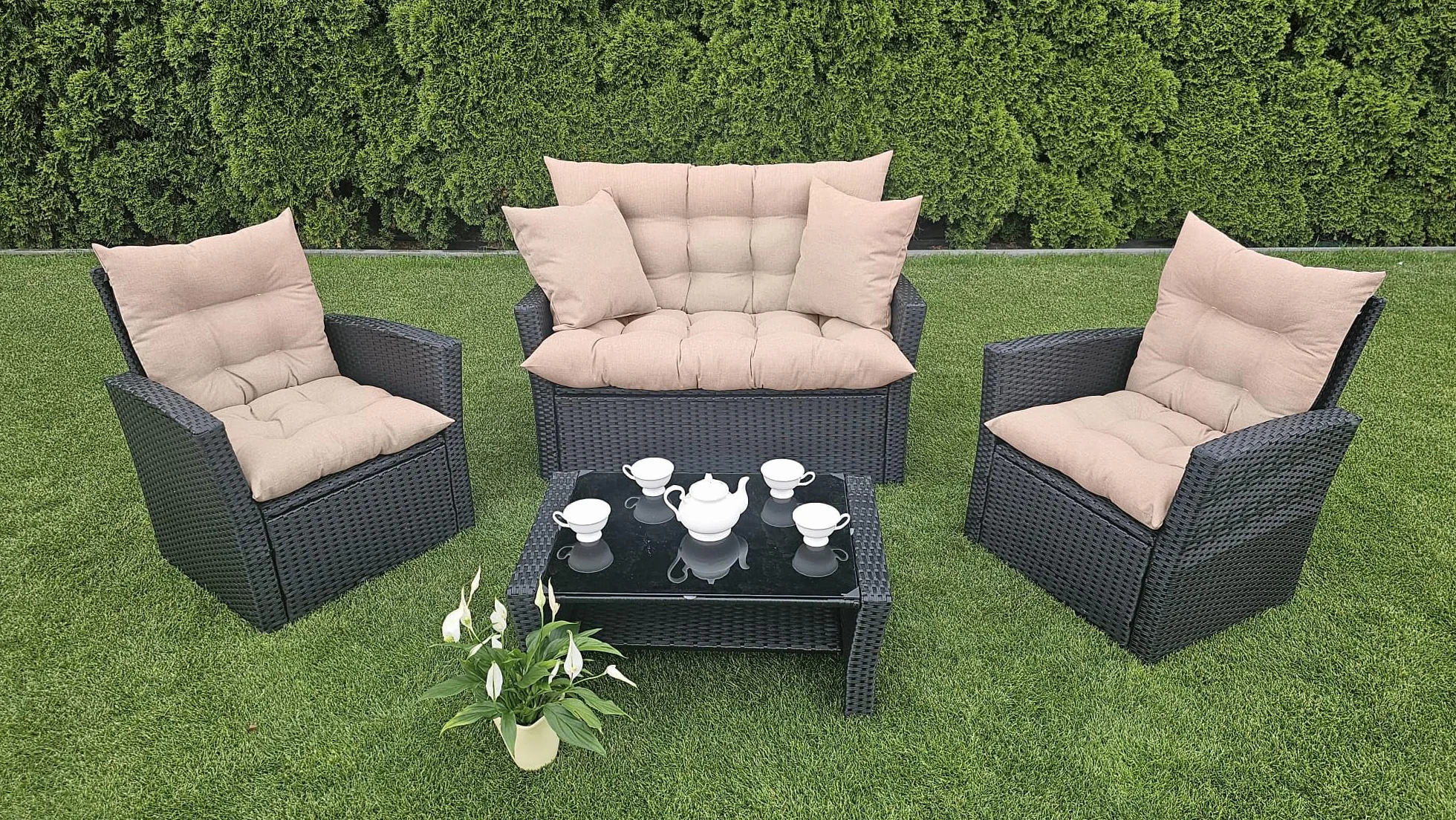 Cuscino Dondolo Da Giardino 3 Posti 160x50x60 - Per Divanetto, Panca, Pallet - Con 2 Cuscini 45x45 cm - Resistente Alla Muffa E All'umidità - Base antiscivolo, Imbottitura spessa - Beige