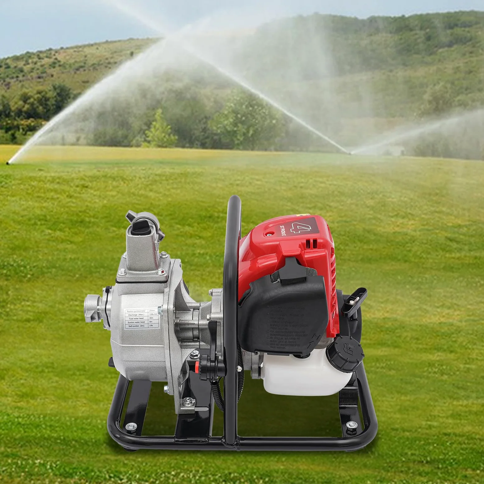Pompa dell'acqua a benzina 38cc 1,2KW 30m 8500rpm motore 4 tempi base metallo maniglia