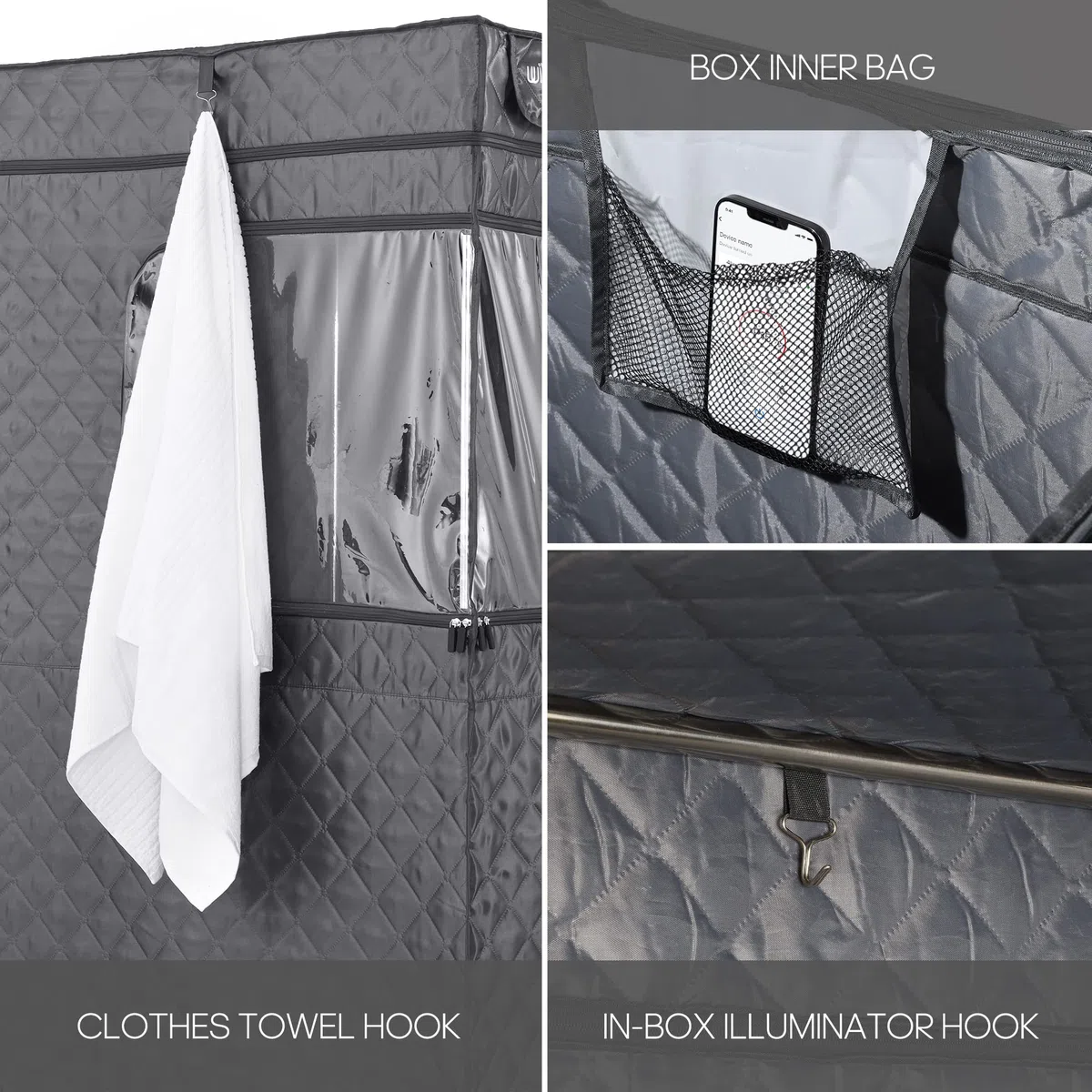 Sauna a Vapore Portatile Bluetooth, KingPower 4L, Tenda per Corpo, Sedia Pieghevole Grigio Notte