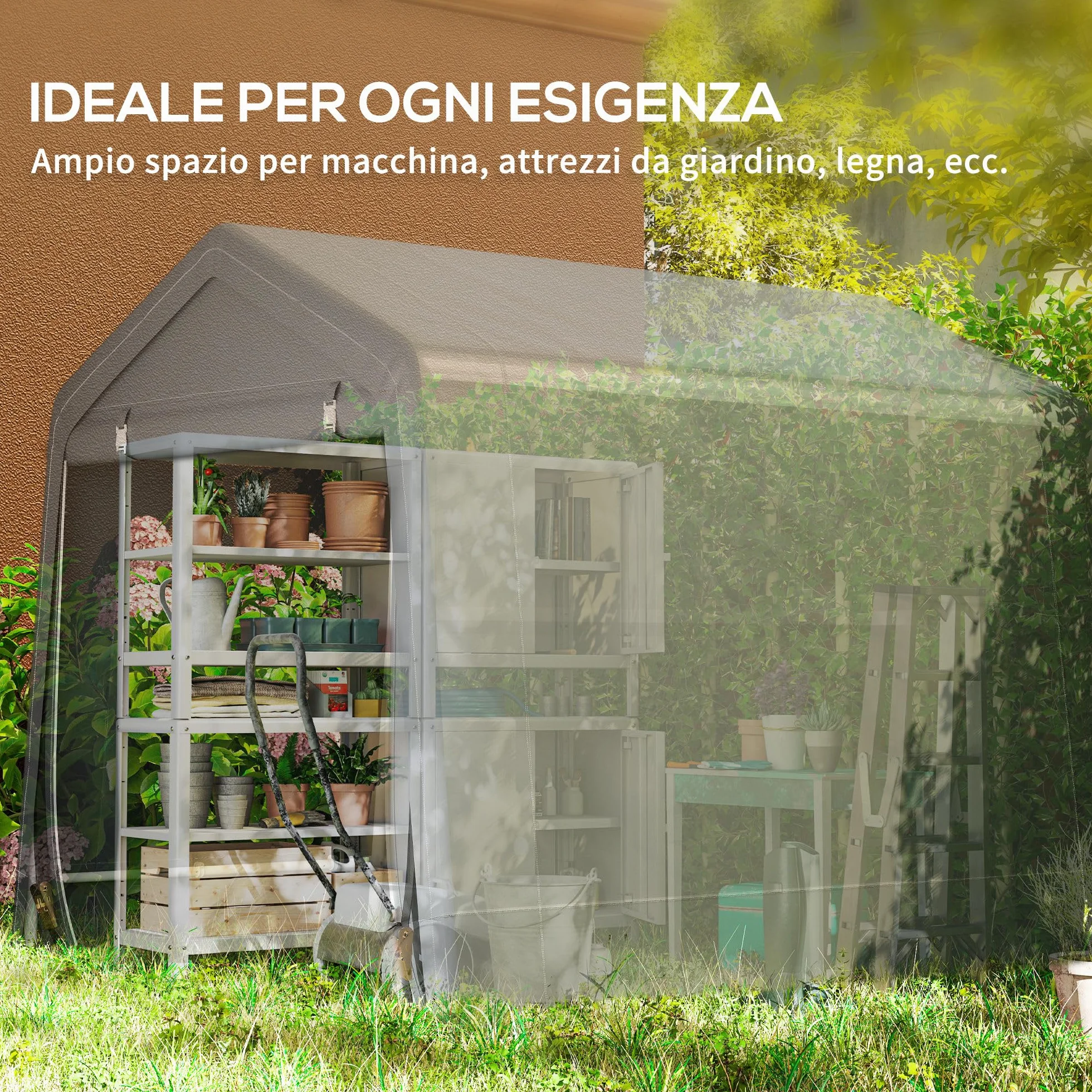 Outsunny Garage Moto per Esterno 2.4x2m, Tenda in Metallo e Tessuto PE, Grigio Scuro