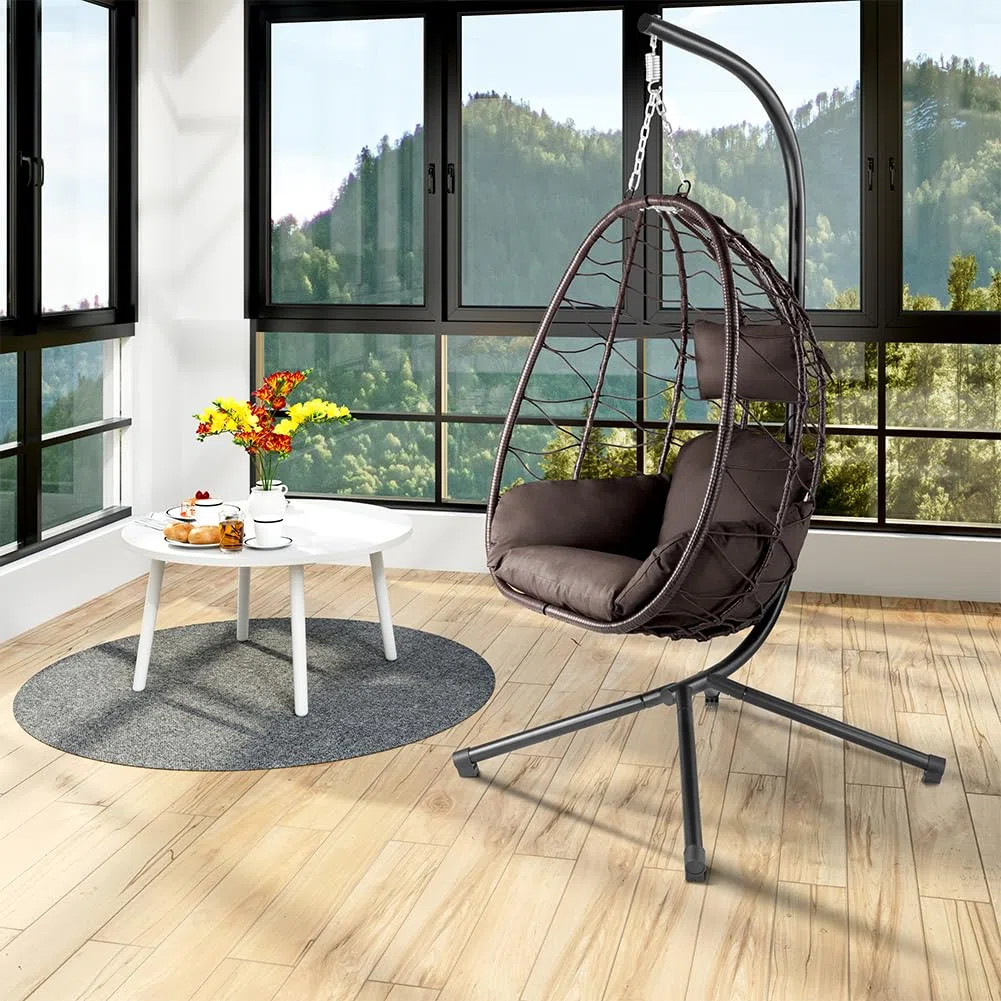 BAKAJI Poltrona Sospesa da Giardino Sedia Dondolo Amaca Pensile Esterno Struttura Metallo Rattan 198 x 110 x 95 cm Marrone